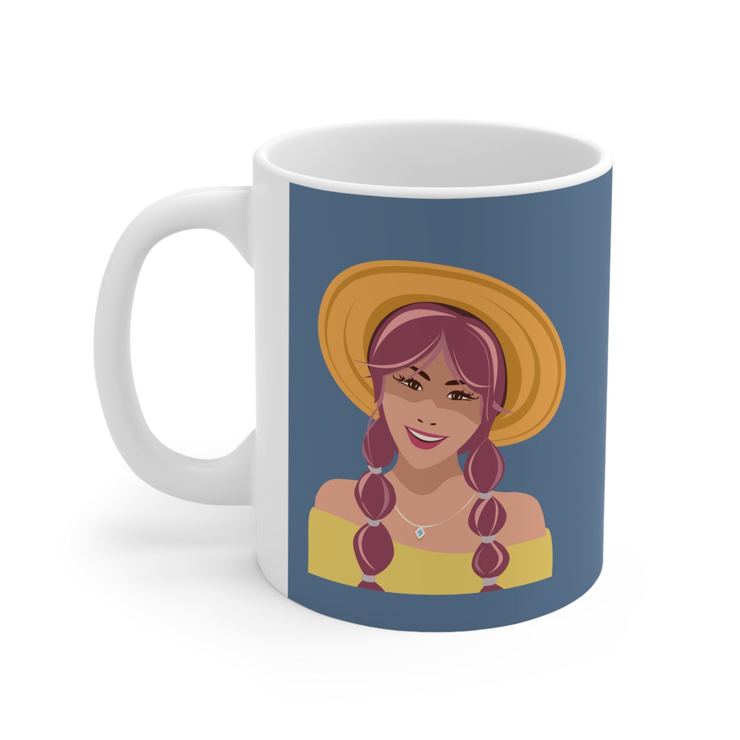 Happy Woman with Rose Hair Aesthetic Art Ceramic Mug 11oz