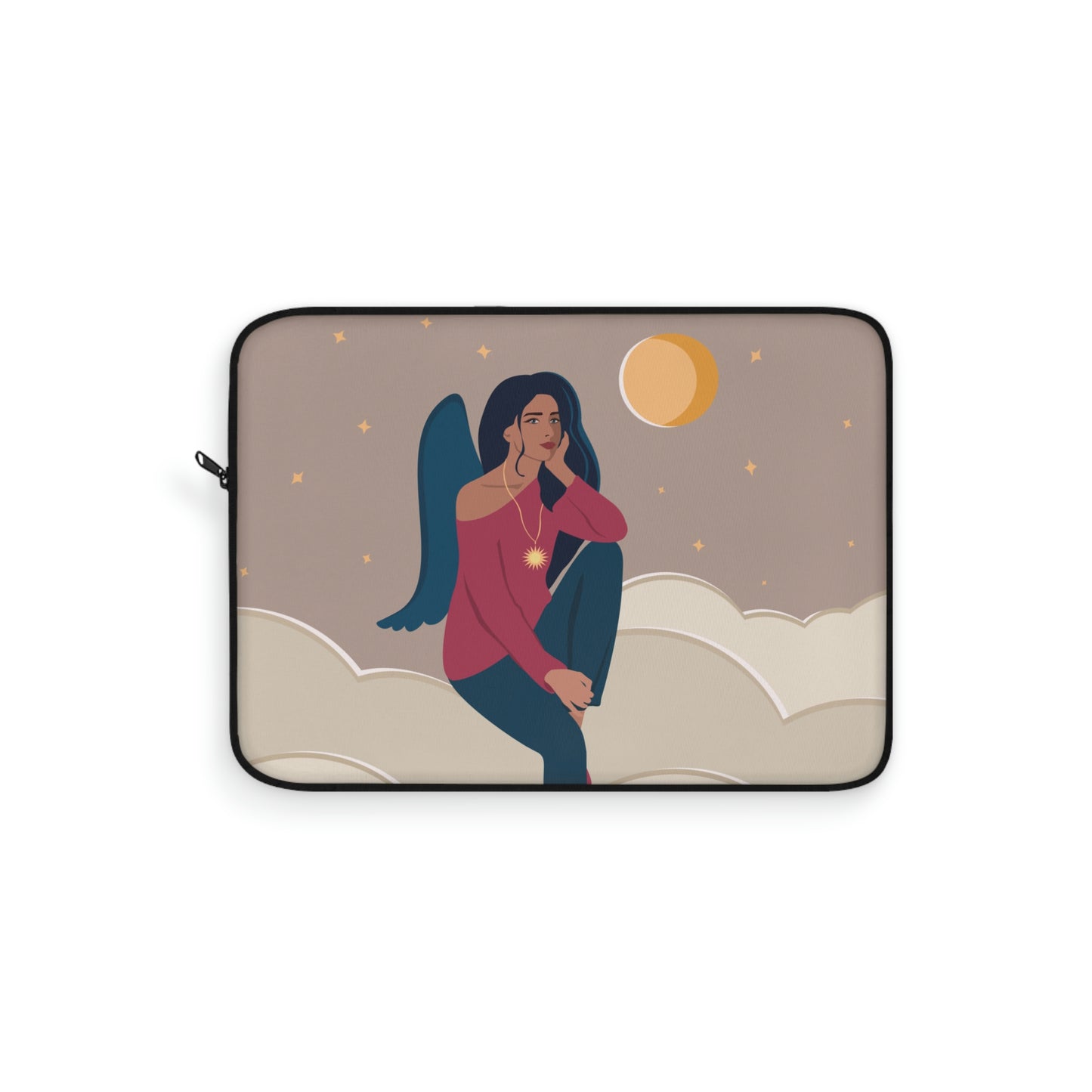 Women Angel Portrait Sitting On Clouds Cartoon Art Laptop Sleeve