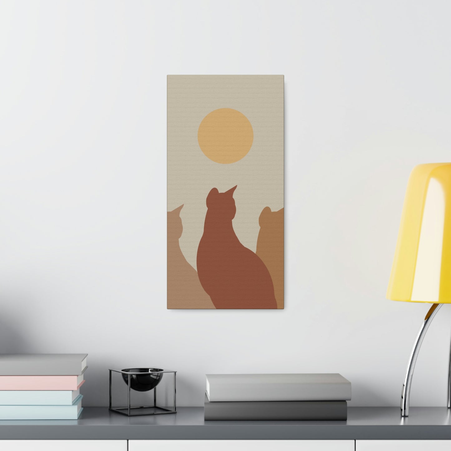 Abstract Boho Cats Relaxed Aesthetic Beige Minimalist Classic Art Canvas Gallery Wraps