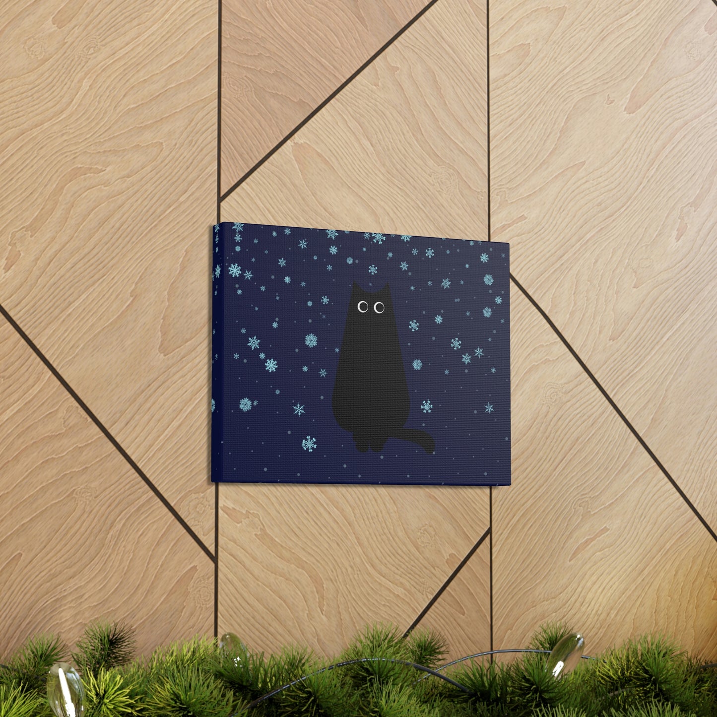 Black Cat Winter Snowflake Anime Art Classic Art Canvas Gallery Wraps