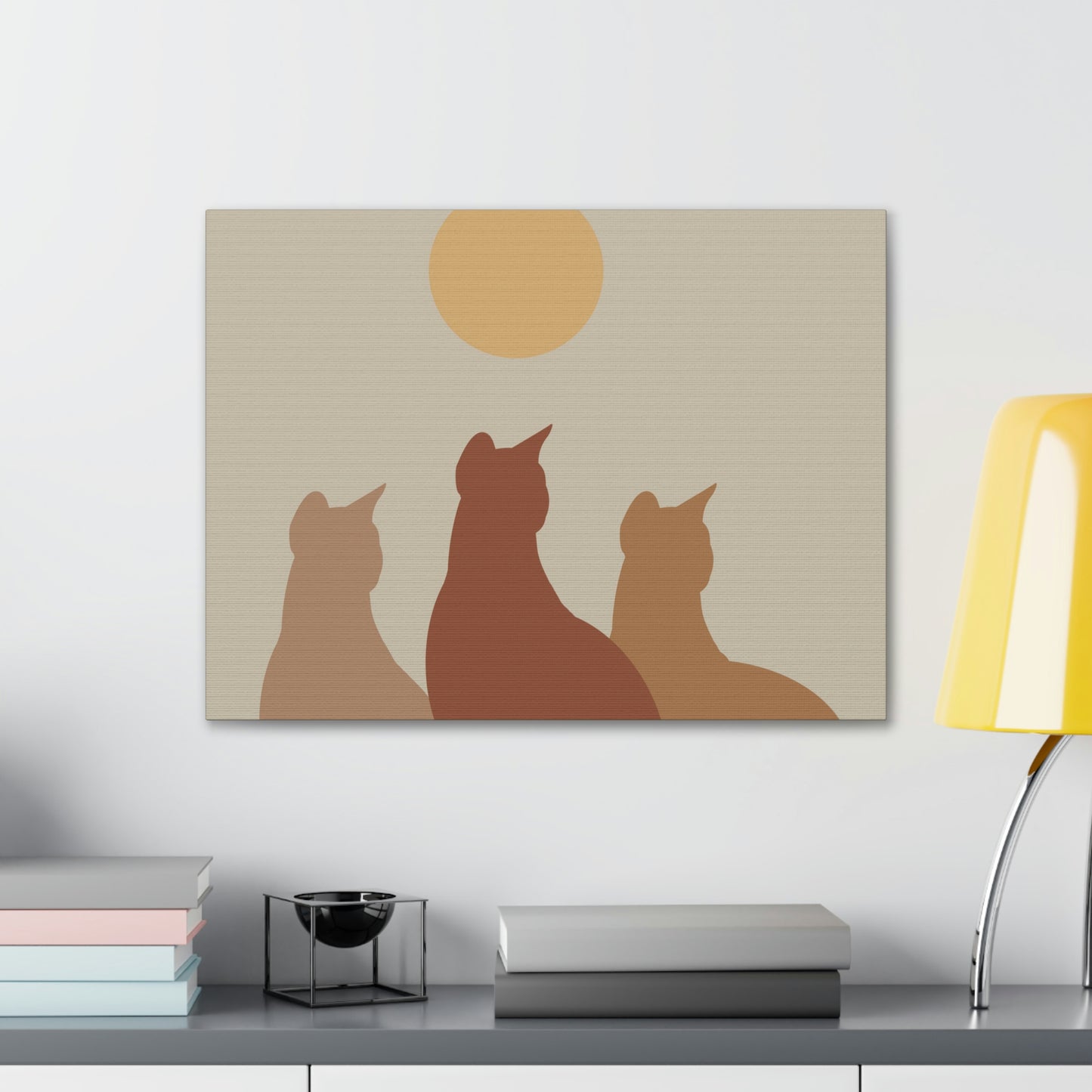 Abstract Boho Cats Relaxed Aesthetic Beige Minimalist Classic Art Canvas Gallery Wraps