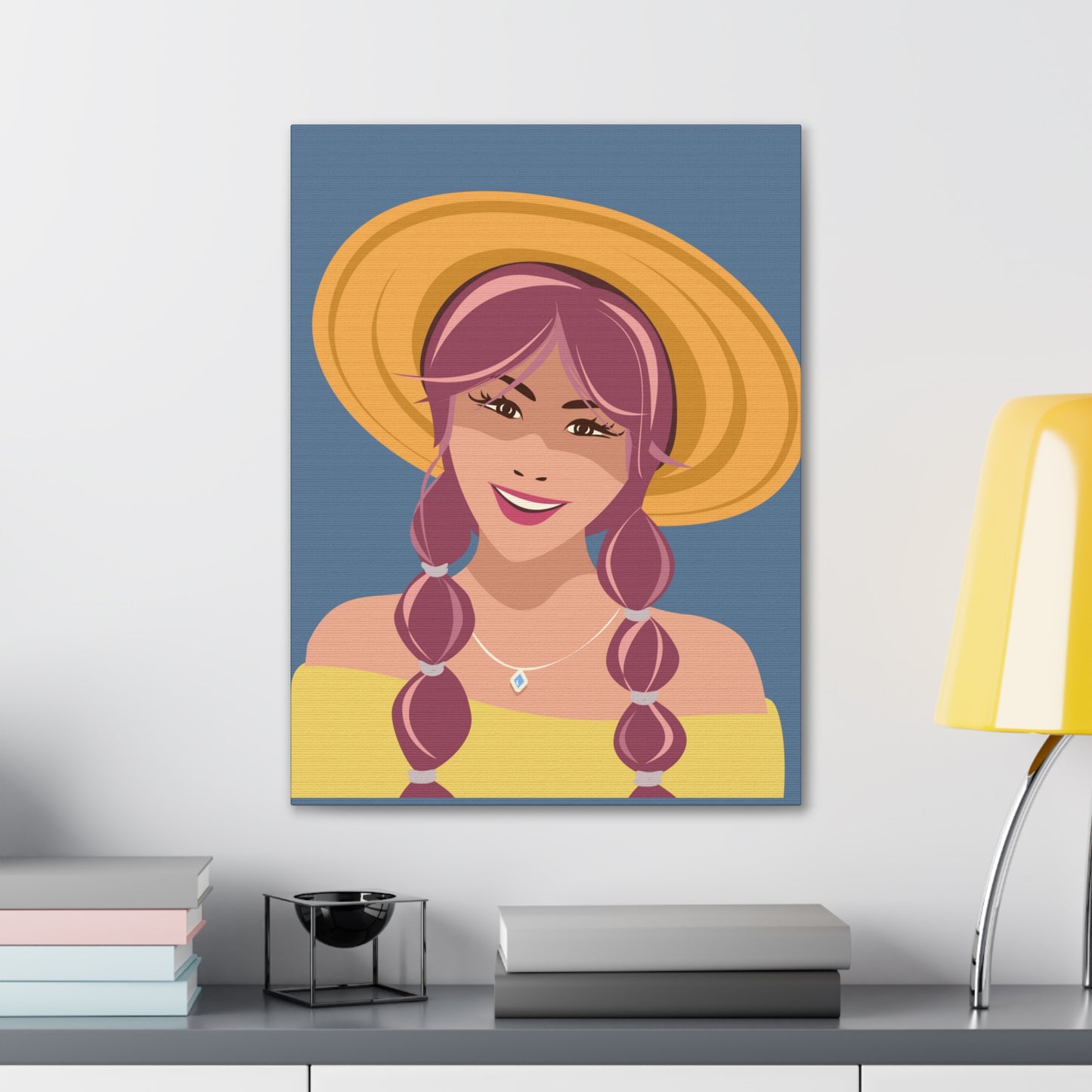 Happy Woman with Rose Hair Aesthetic Art Canvas Gallery Wraps