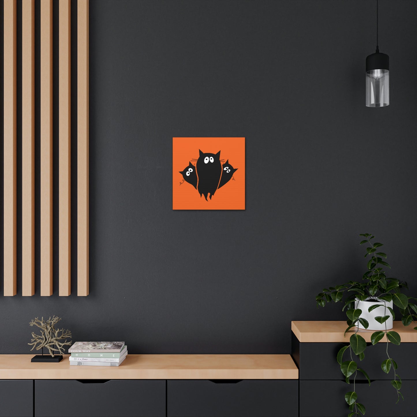 Funny Black Cats Lovers Watching Eyes Cartoon Halloween Meme Aesthetic Classic Art Canvas Gallery Wraps