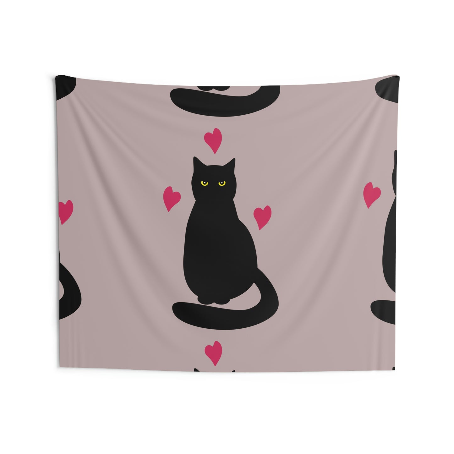 Black Cat with Heart Love Aesthetic Art Indoor Wall Tapestries