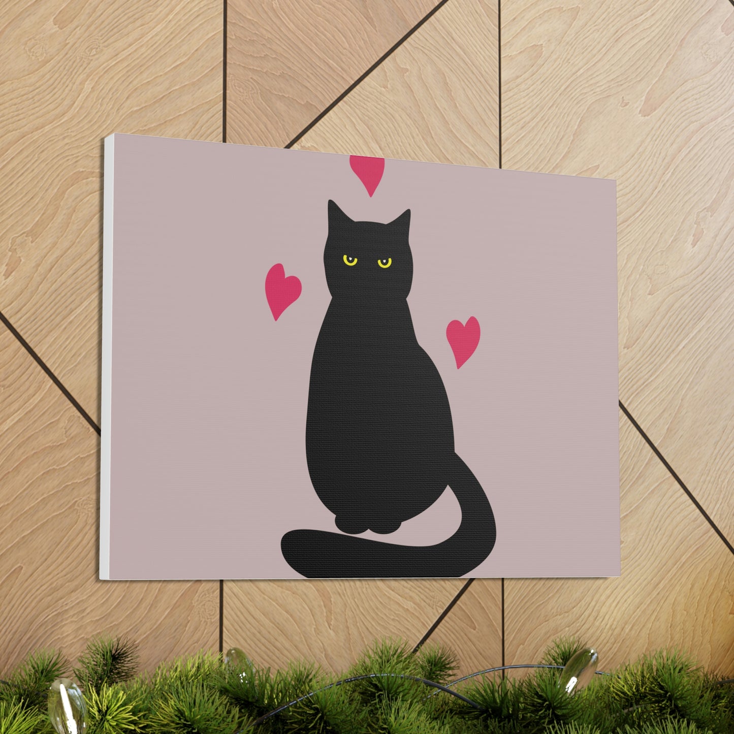 Black Cat with Heart Love Aesthetic Classic Art Canvas Gallery Wraps