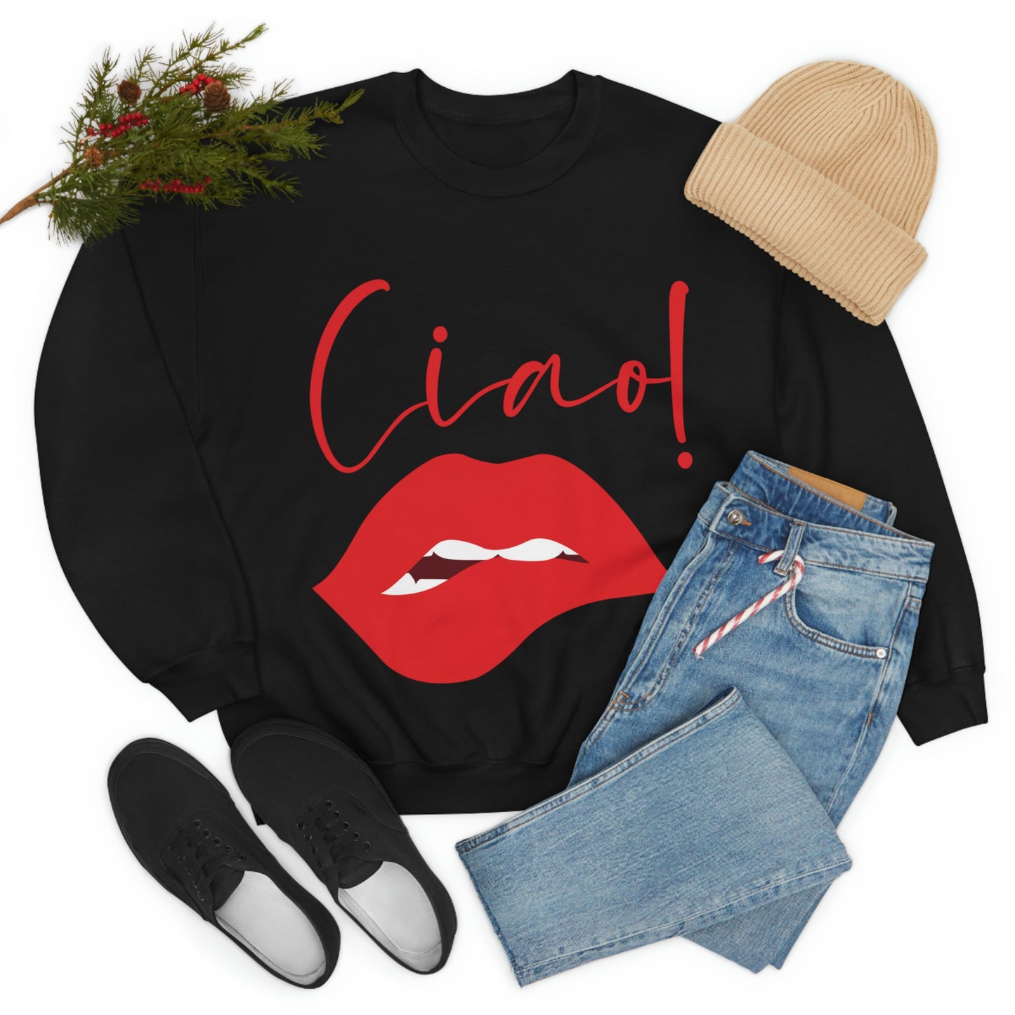 Ciao Hello Goodbye Red Lips Lipstick Unisex Heavy Blend™ Crewneck Sweatshirt