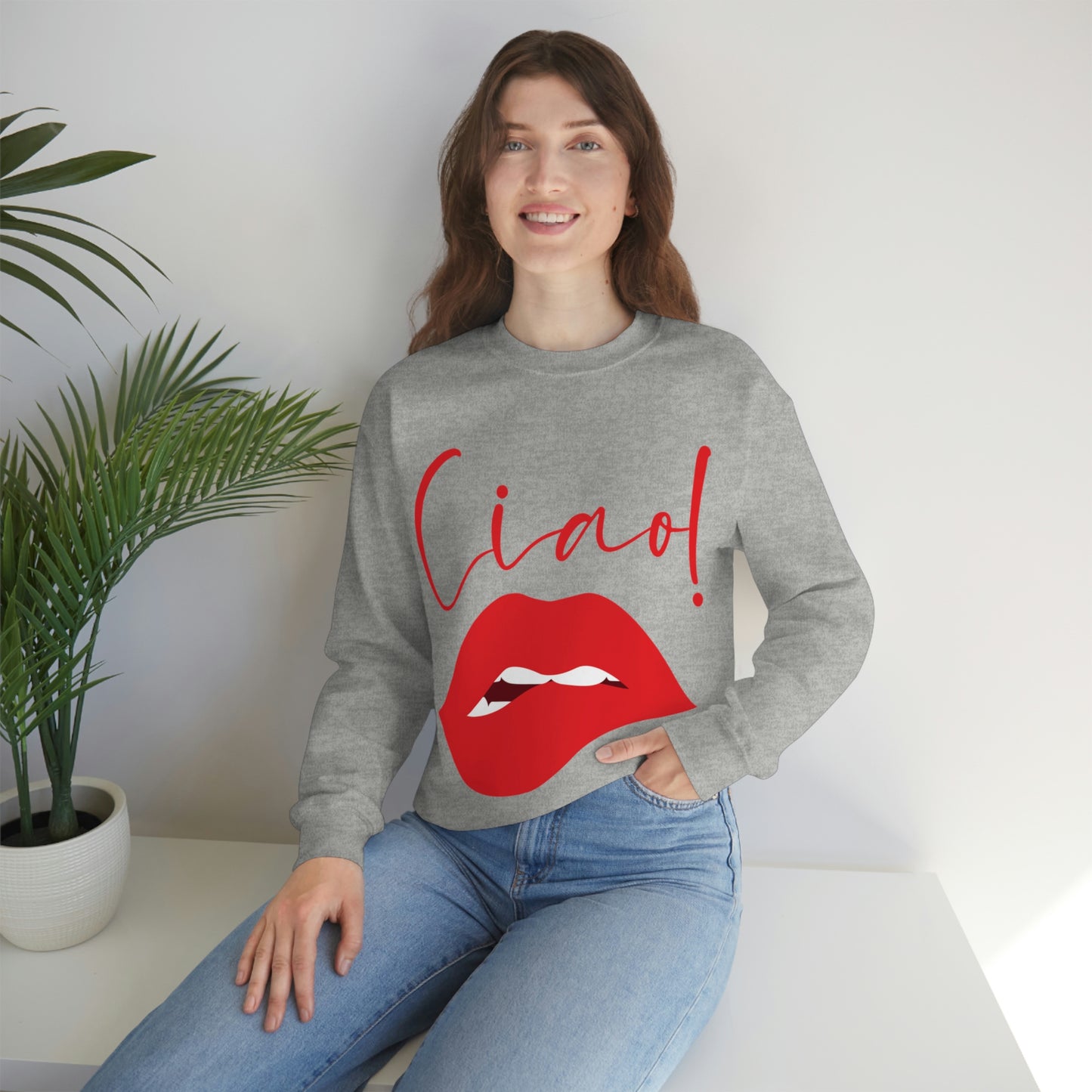 Ciao Hello Goodbye Red Lips Lipstick Unisex Heavy Blend™ Crewneck Sweatshirt