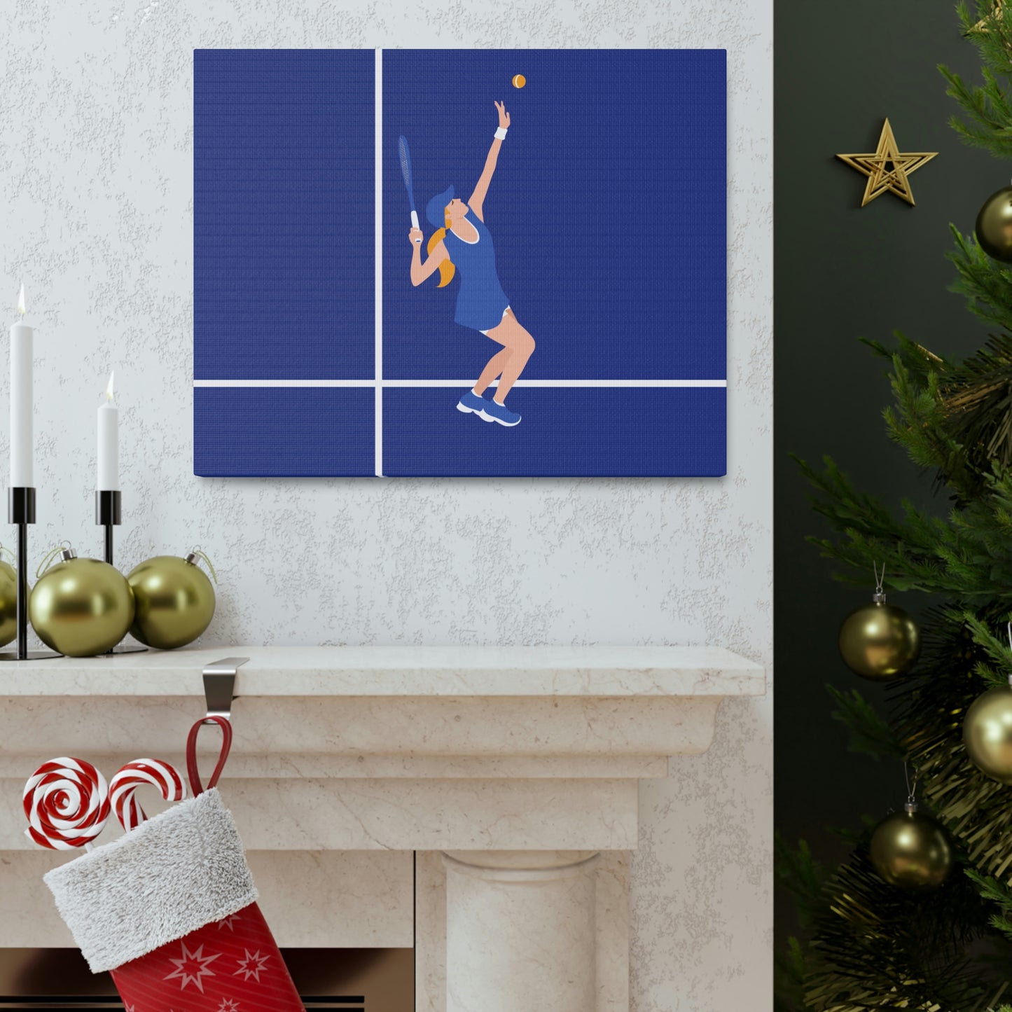 Tennis Player Blue Art Sports Team Classic Art Canvas Gallery Wraps