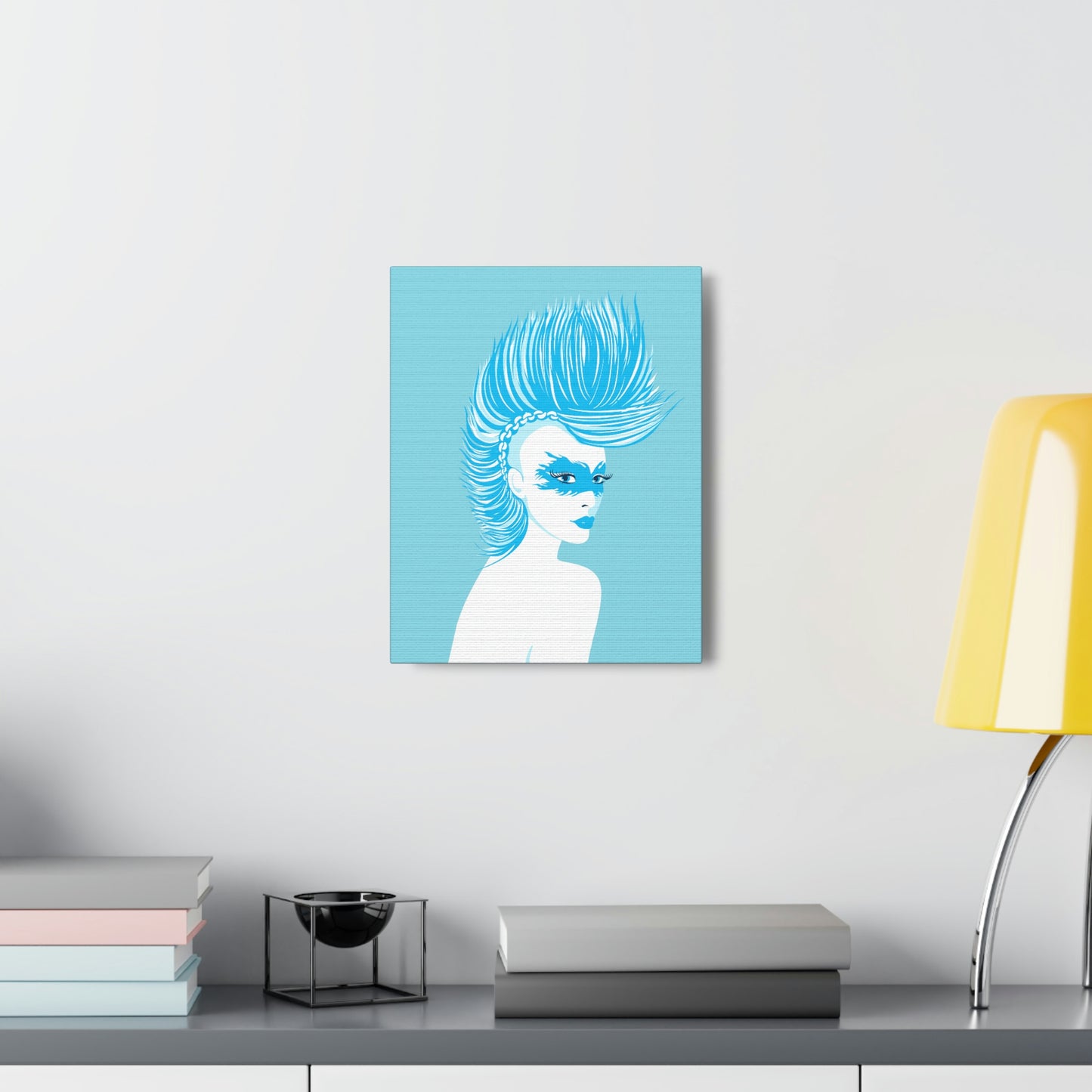 Blue Punk Woman Art Unique Edgy Graphic Aesthetic Classic Art Canvas Gallery Wraps