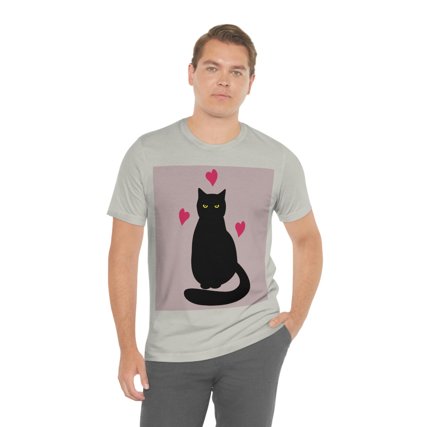 Black Cat with Heart Love Unisex Jersey Short Sleeve T-Shirt