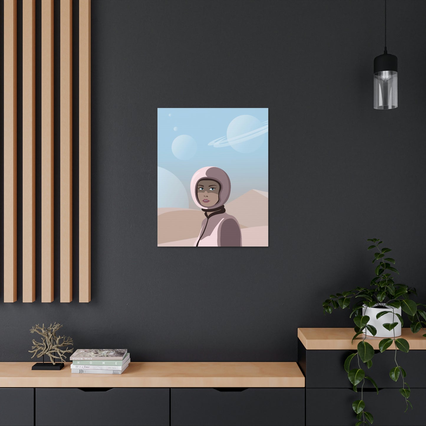 Astronaut Woman Aliens Minimal Aesthetic Classic Art Canvas Gallery Wraps