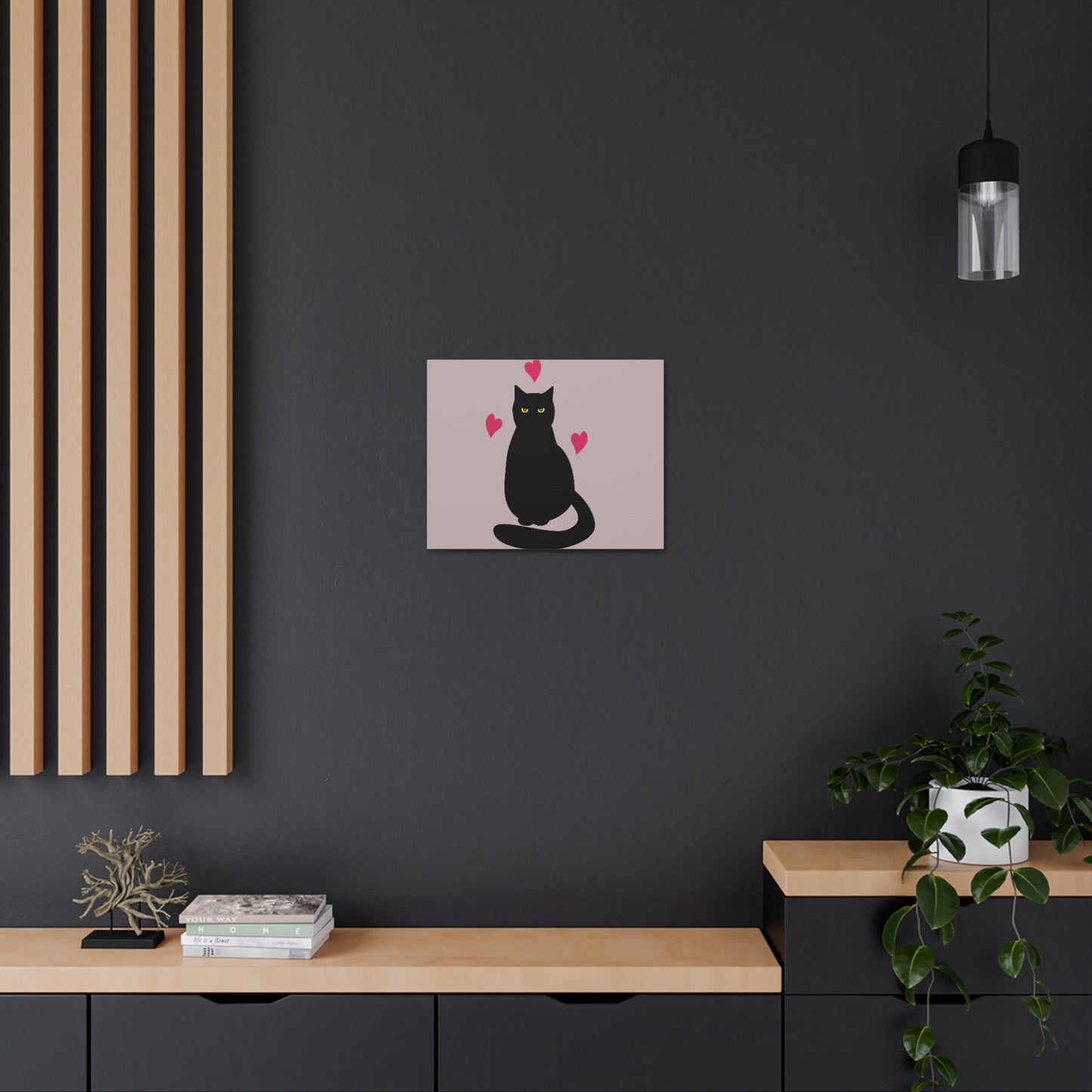 Black Cat with Heart Love Aesthetic Classic Art Canvas Gallery Wraps