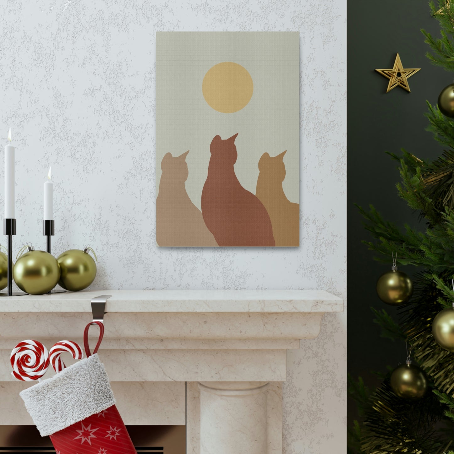 Abstract Boho Cats Relaxed Aesthetic Beige Minimalist Classic Art Canvas Gallery Wraps