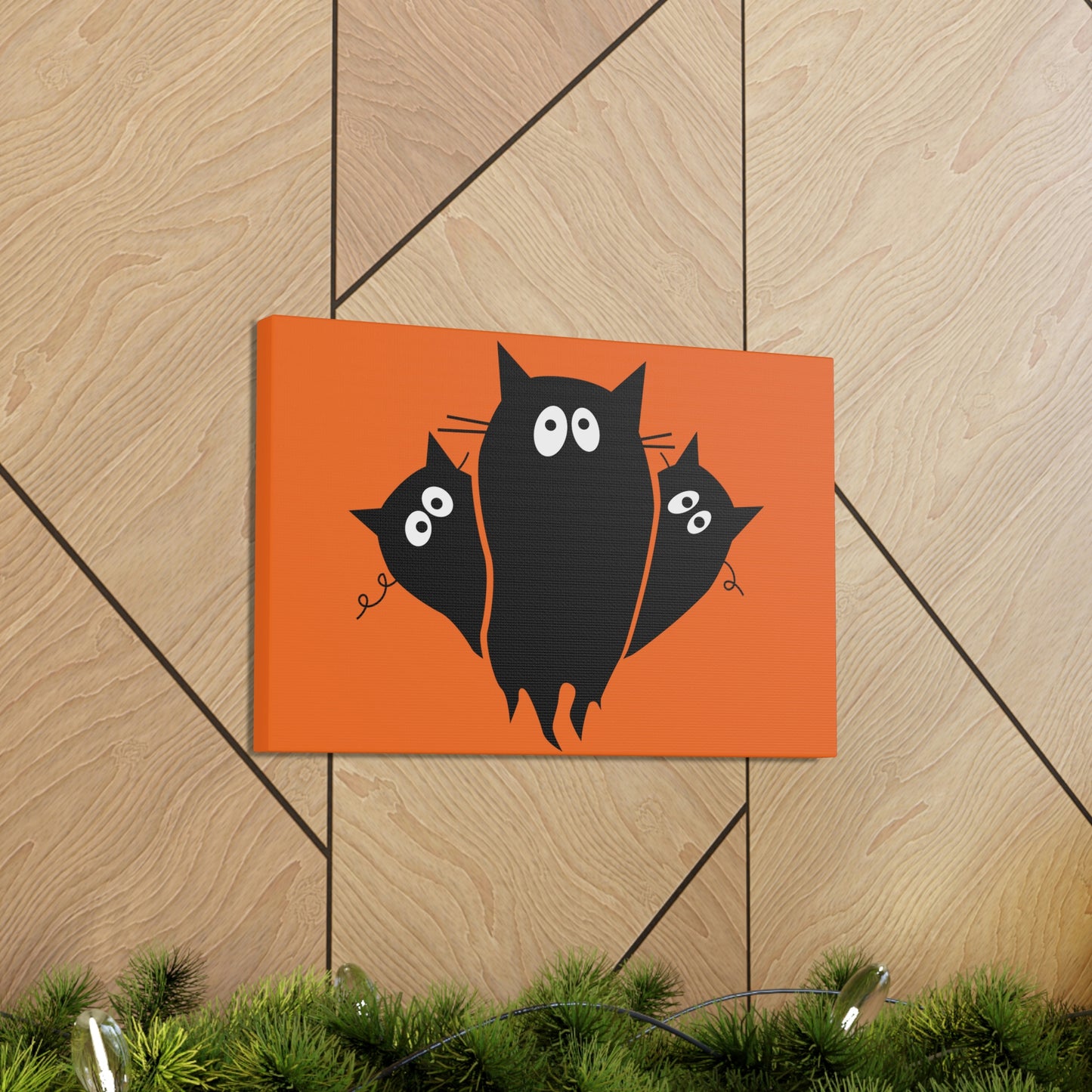 Funny Black Cats Lovers Watching Eyes Cartoon Halloween Meme Aesthetic Classic Art Canvas Gallery Wraps