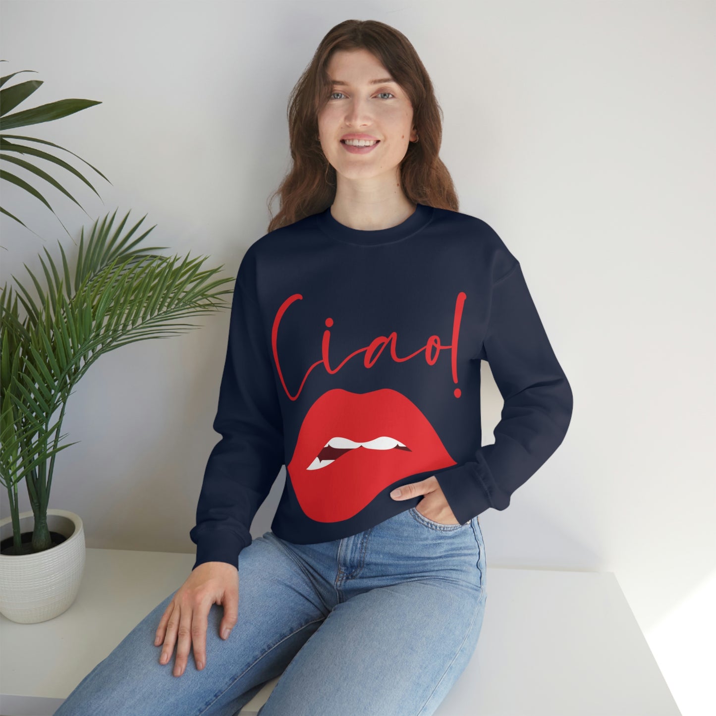 Ciao Hello Goodbye Red Lips Lipstick Unisex Heavy Blend™ Crewneck Sweatshirt