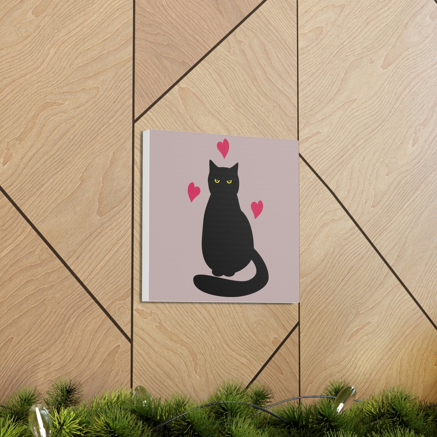 Black Cat with Heart Love Aesthetic Classic Art Canvas Gallery Wraps