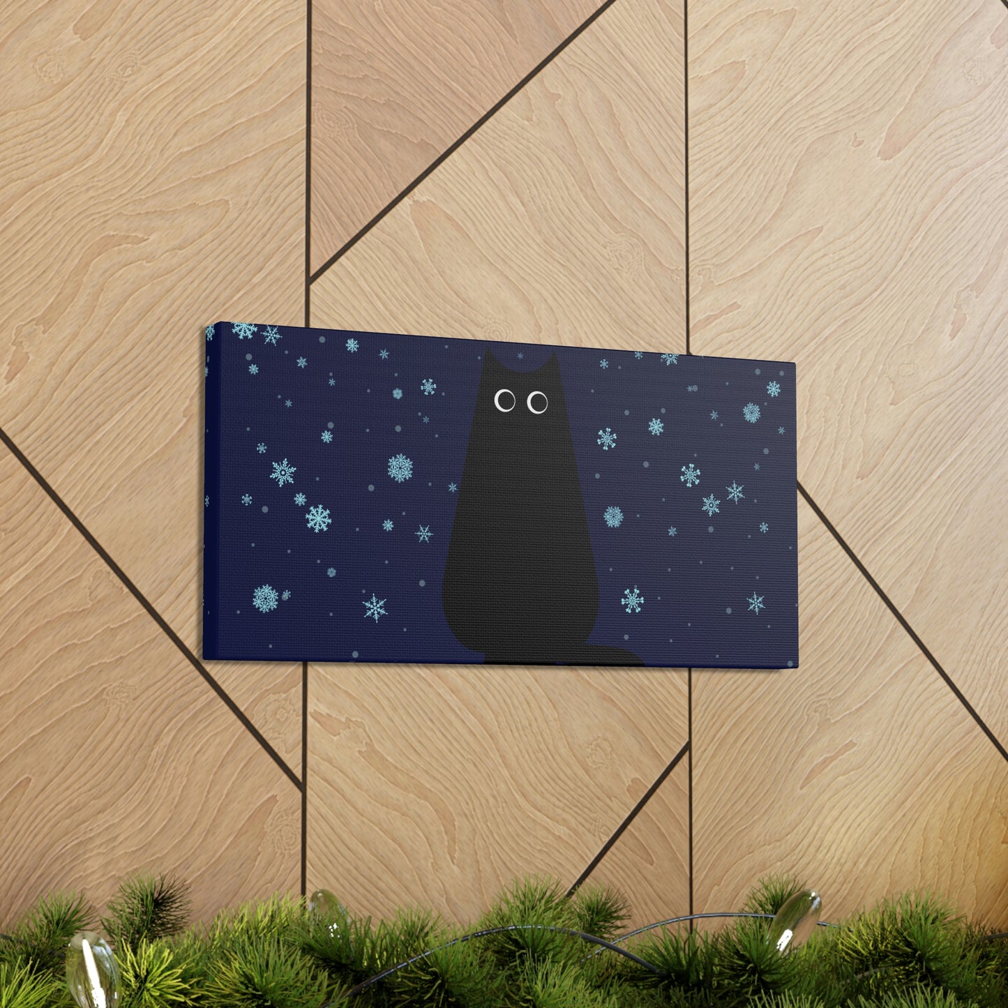 Black Cat Winter Snowflake Anime Art Classic Art Canvas Gallery Wraps