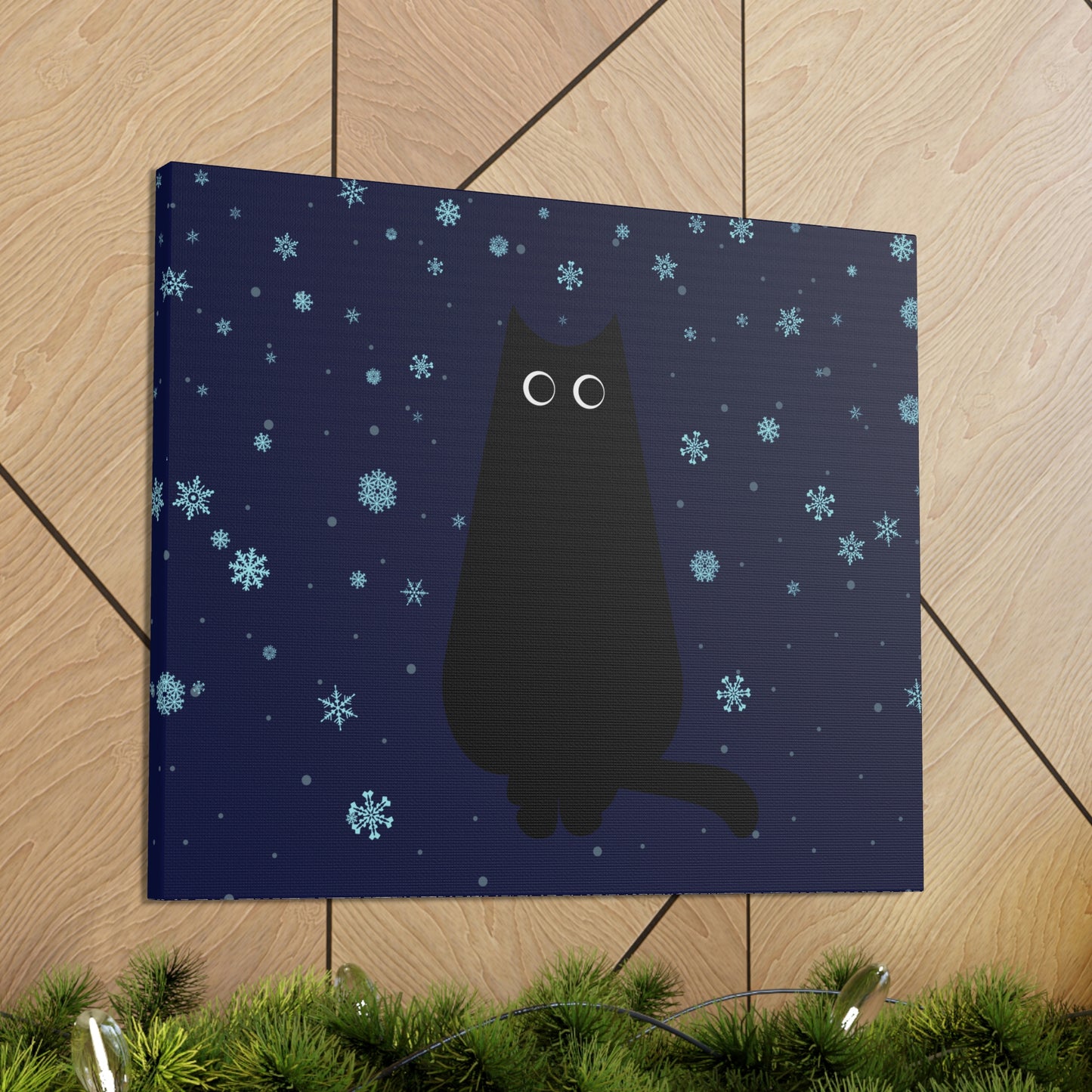 Black Cat Winter Snowflake Anime Art Classic Art Canvas Gallery Wraps