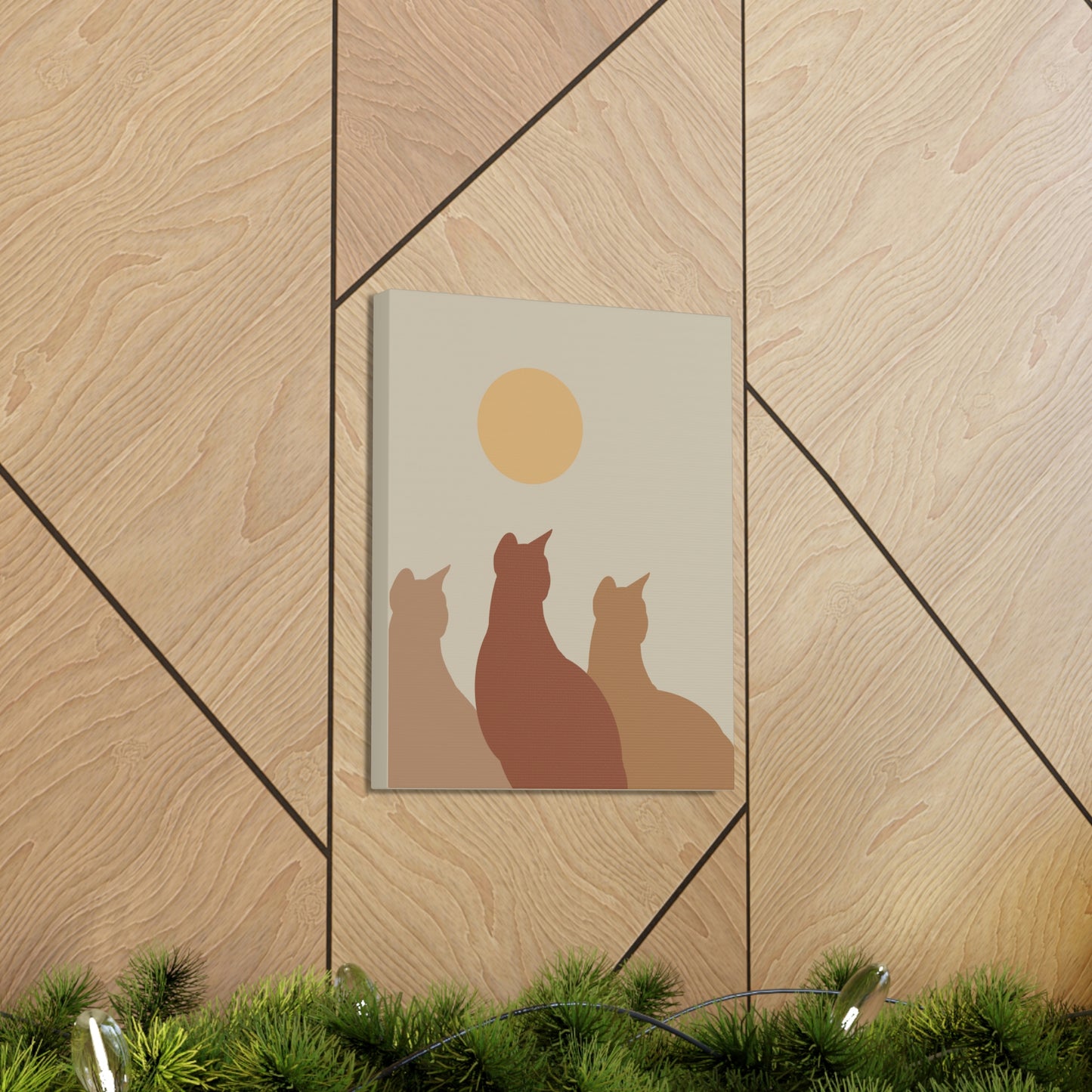 Abstract Boho Cats Relaxed Aesthetic Beige Minimalist Classic Art Canvas Gallery Wraps