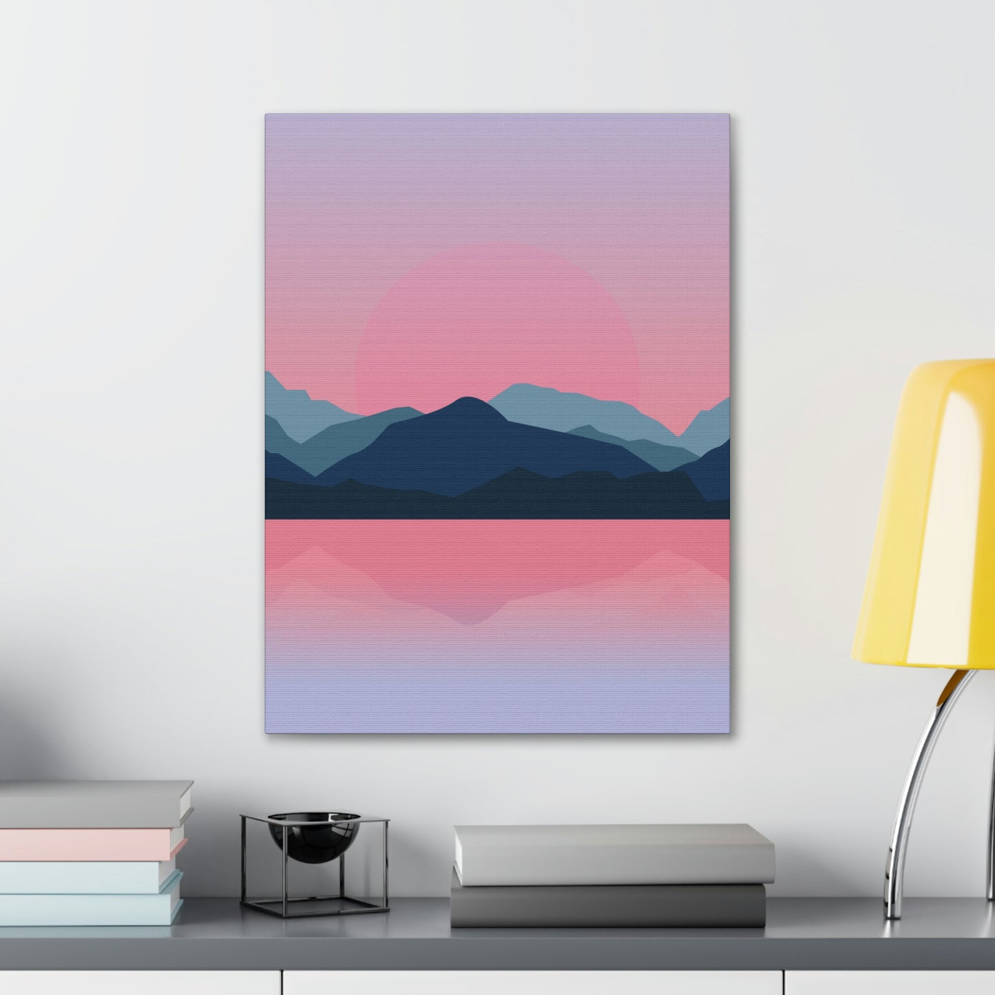 Landscape Mountains Nature Watercolor Sunset Water Classic Art Canvas Gallery Wraps