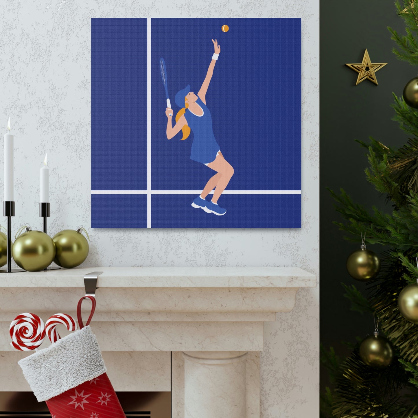 Tennis Player Blue Art Sports Team Classic Art Canvas Gallery Wraps