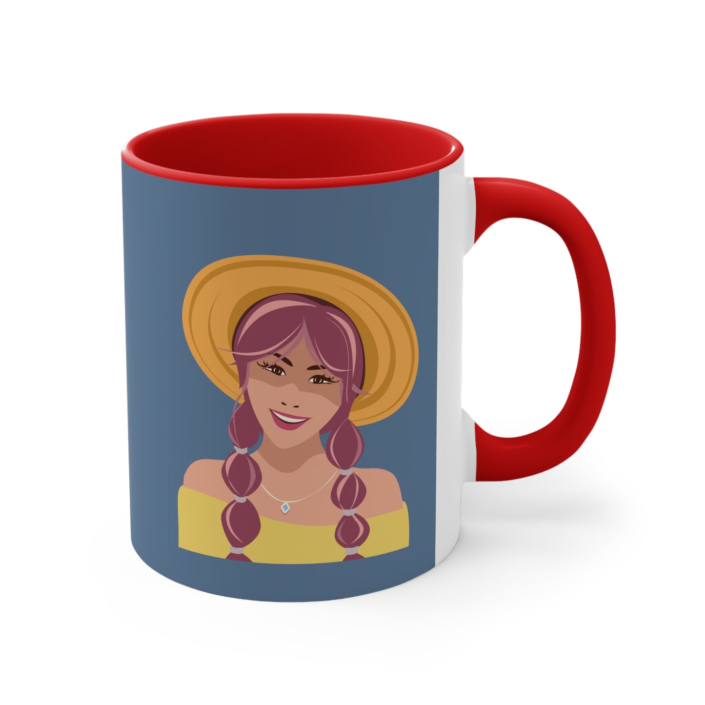 Happy Woman with Rose Hair Aesthetic Art Accent Coffee Mug 11oz