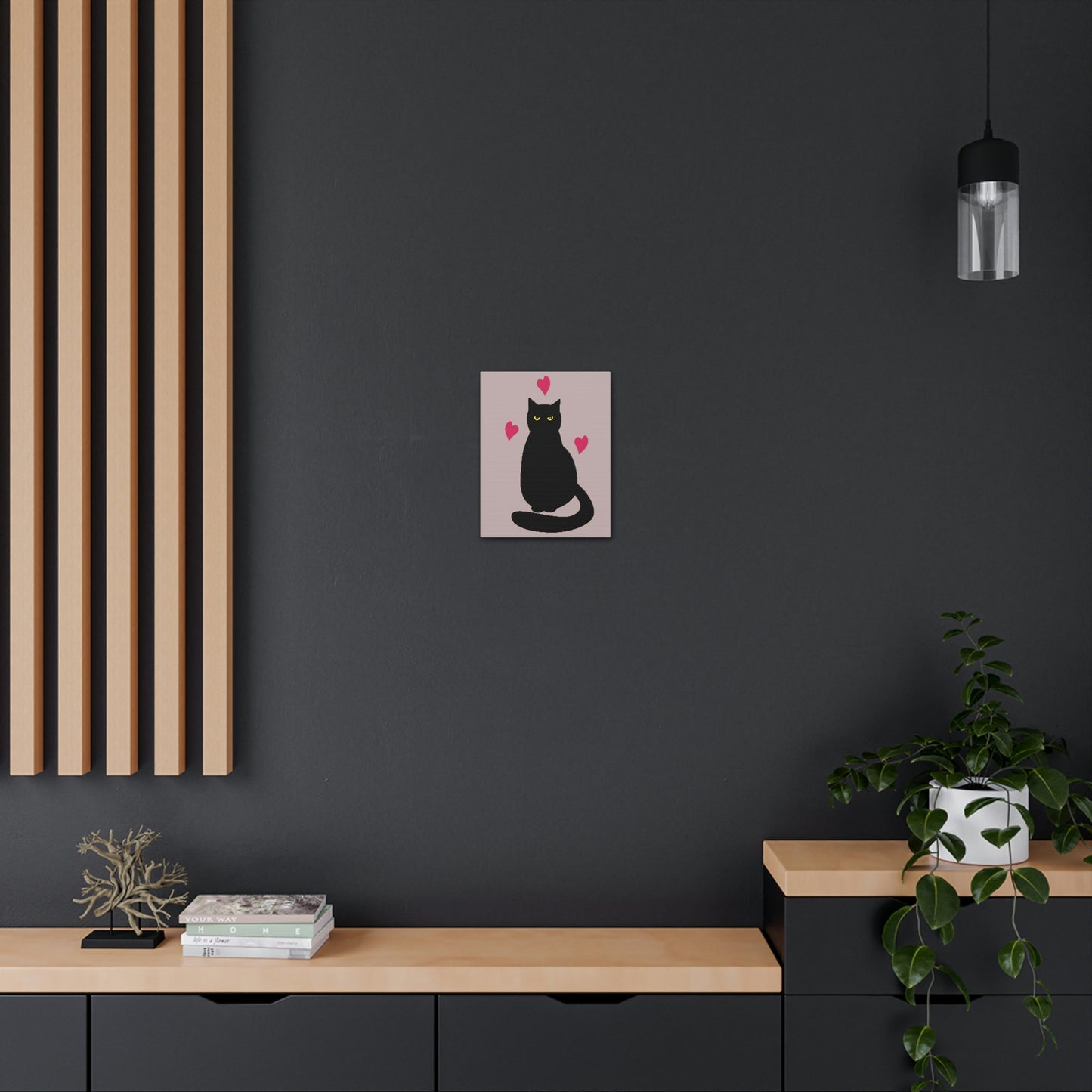 Black Cat with Heart Love Aesthetic Classic Art Canvas Gallery Wraps