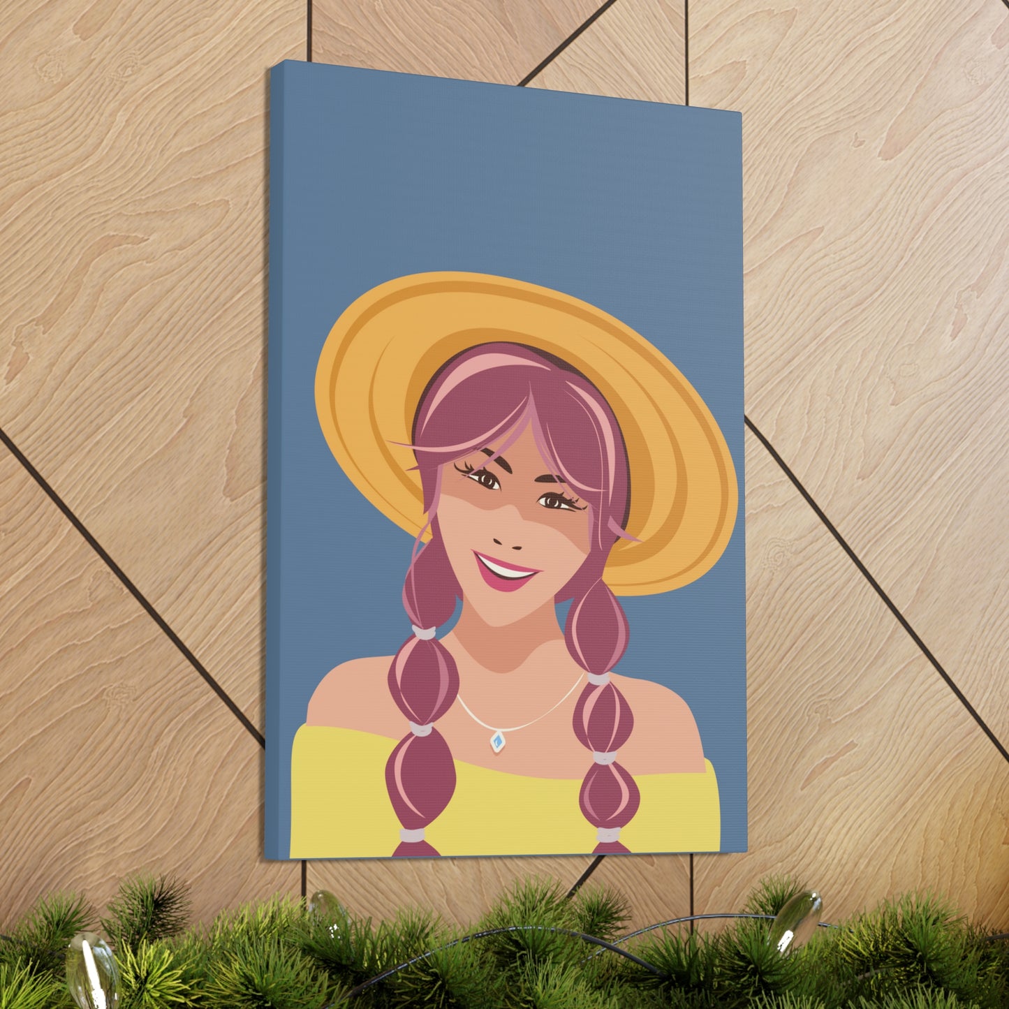 Happy Woman with Rose Hair Aesthetic Art Canvas Gallery Wraps