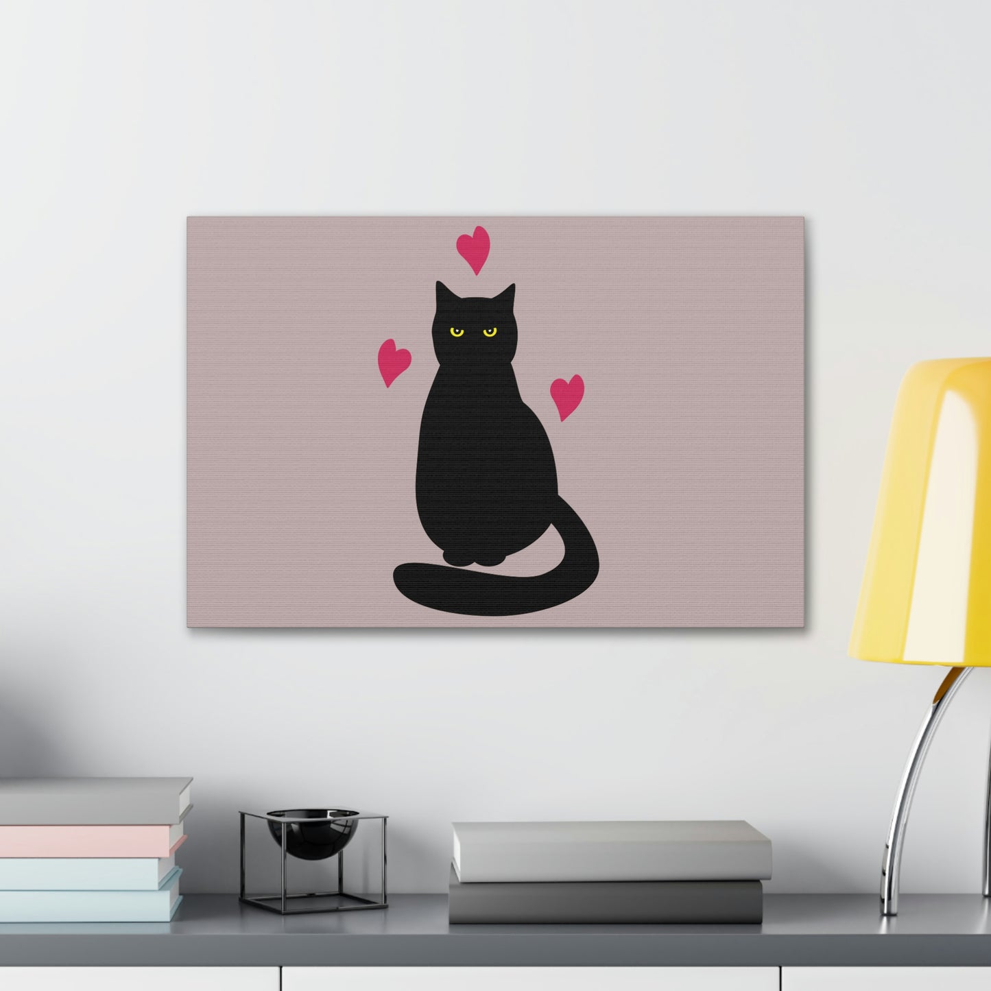 Black Cat with Heart Love Aesthetic Classic Art Canvas Gallery Wraps