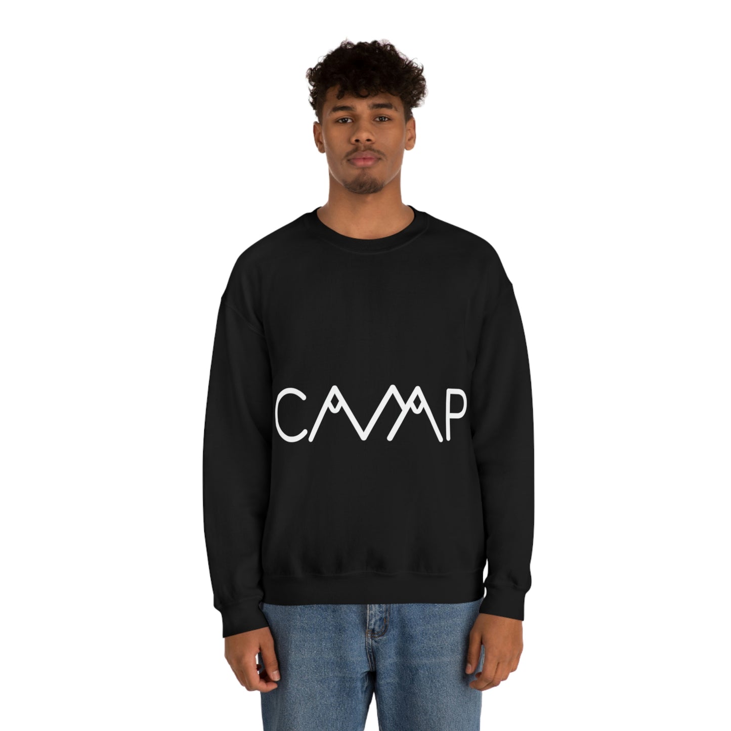 Camping Typography Minimal Art White Text Unisex Heavy Blend™ Crewneck Sweatshirt