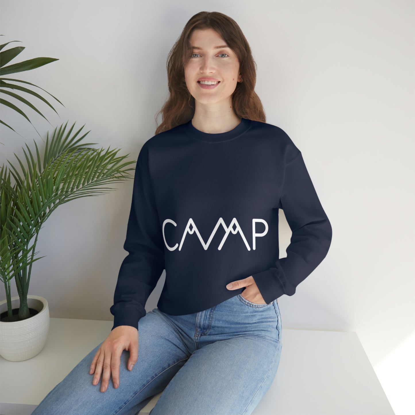 Camping Typography Minimal Art White Text Unisex Heavy Blend™ Crewneck Sweatshirt