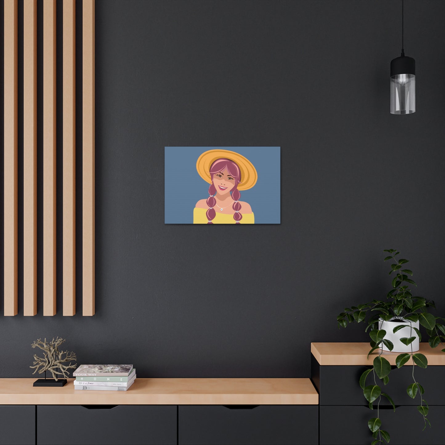 Happy Woman with Rose Hair Aesthetic Art Canvas Gallery Wraps