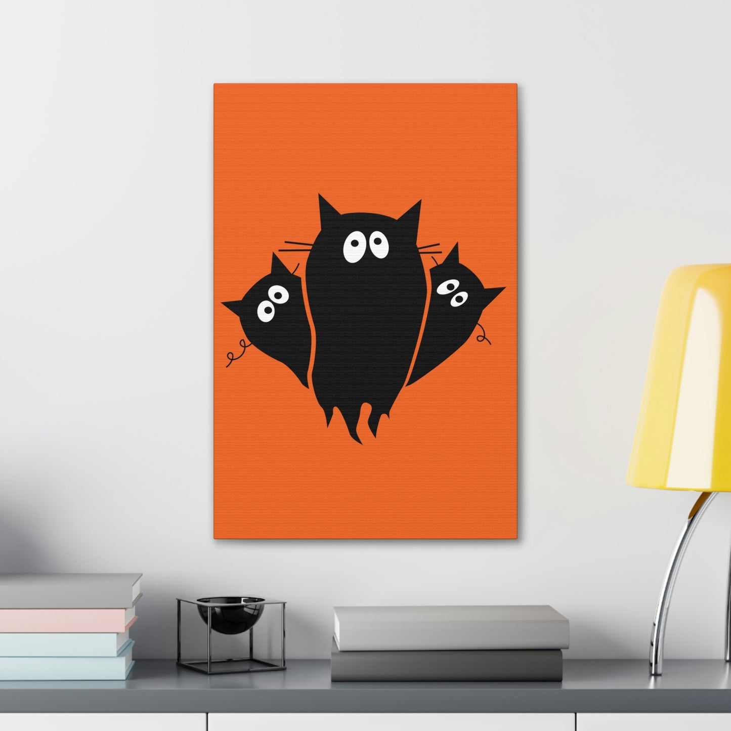 Funny Black Cats Lovers Watching Eyes Cartoon Halloween Meme Aesthetic Classic Art Canvas Gallery Wraps