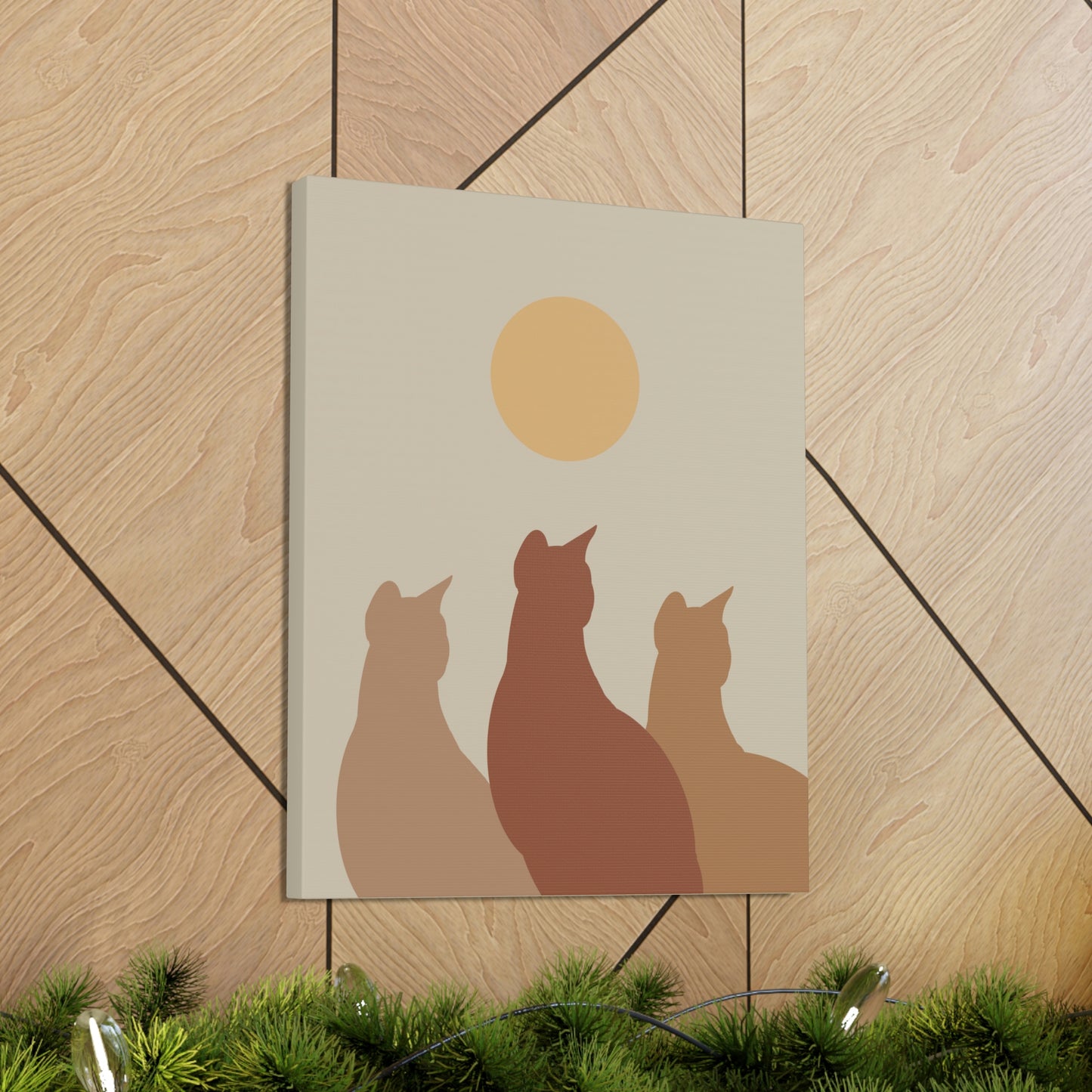 Abstract Boho Cats Relaxed Aesthetic Beige Minimalist Classic Art Canvas Gallery Wraps