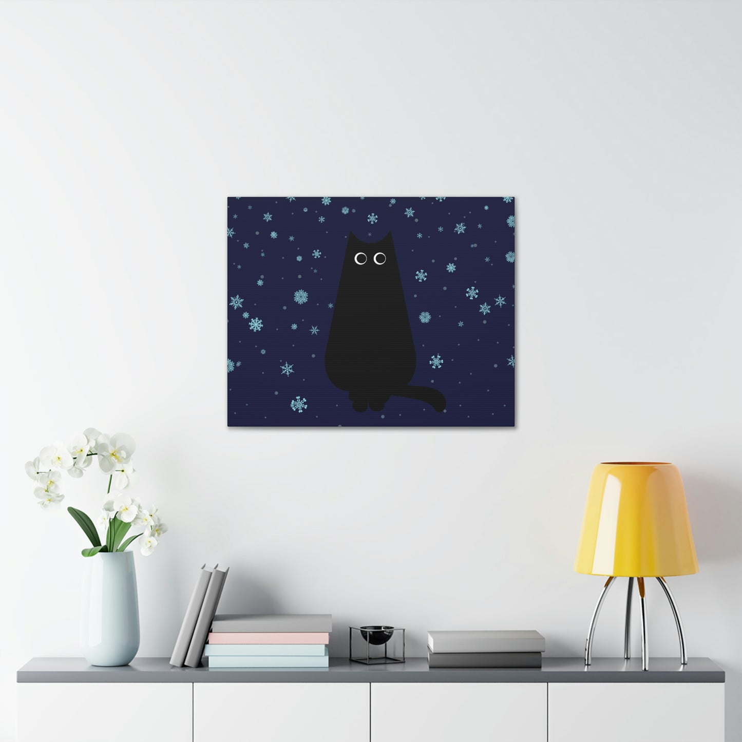 Black Cat Winter Snowflake Anime Art Classic Art Canvas Gallery Wraps