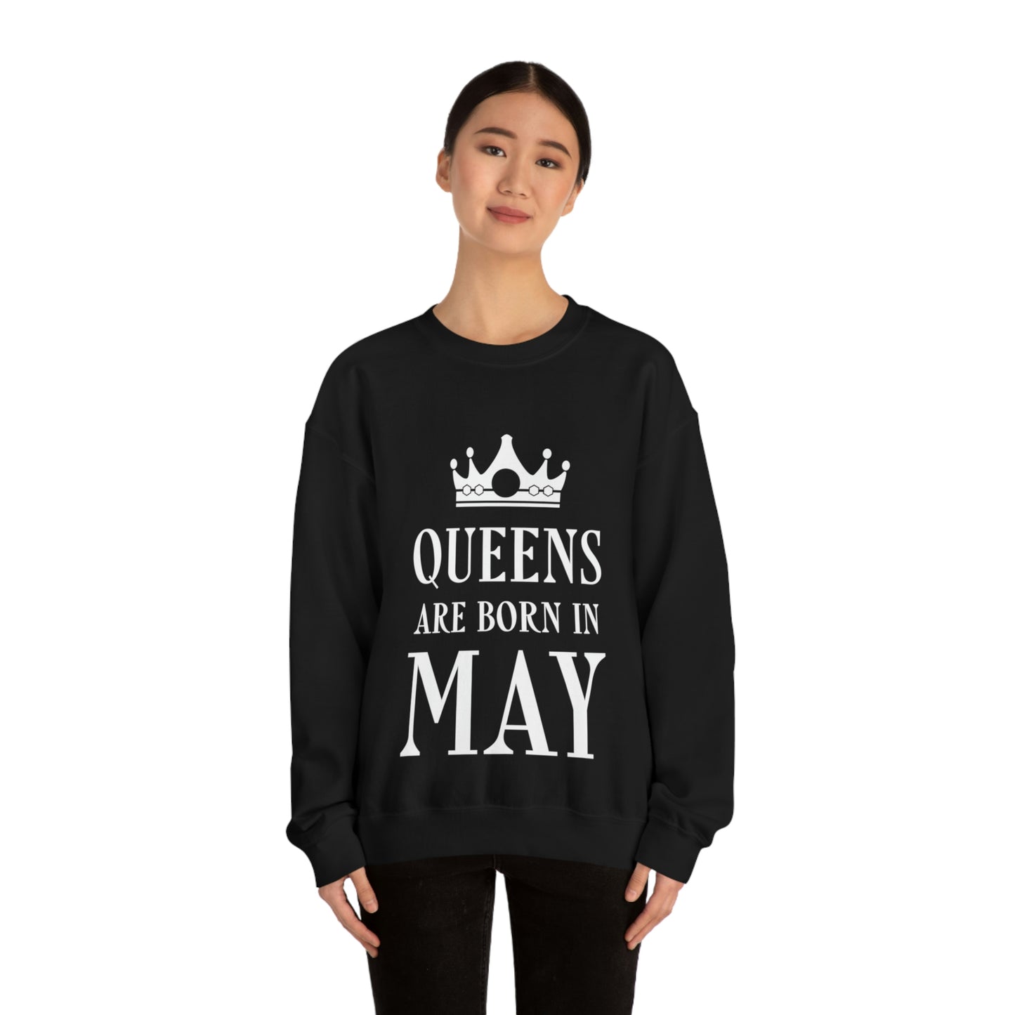 Queens Are Born in May Happy Birthday Unisex Heavy Blend™ Crewneck Sweatshirt