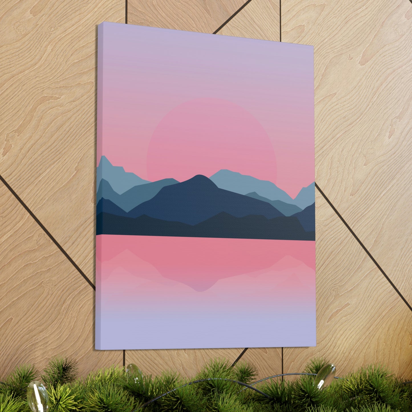 Landscape Mountains Nature Watercolor Sunset Water Classic Art Canvas Gallery Wraps