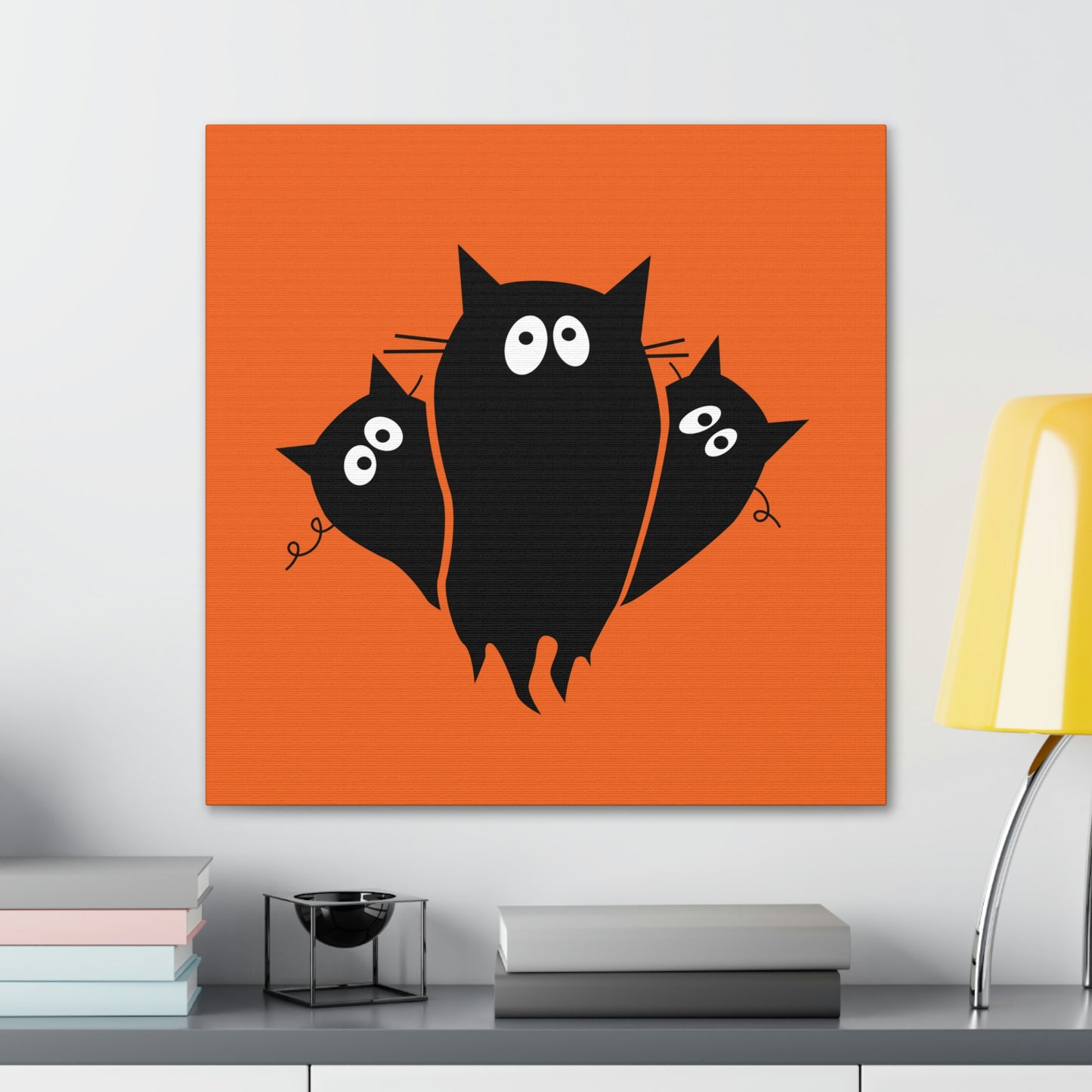 Funny Black Cats Lovers Watching Eyes Cartoon Halloween Meme Aesthetic Classic Art Canvas Gallery Wraps