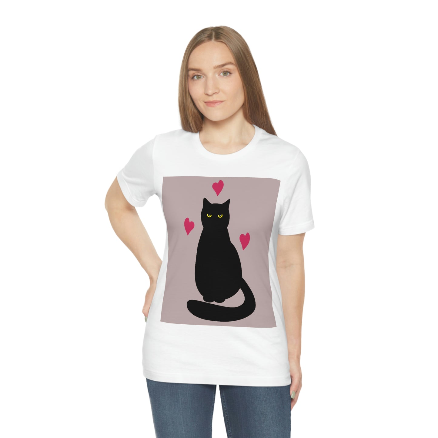 Black Cat with Heart Love Unisex Jersey Short Sleeve T-Shirt