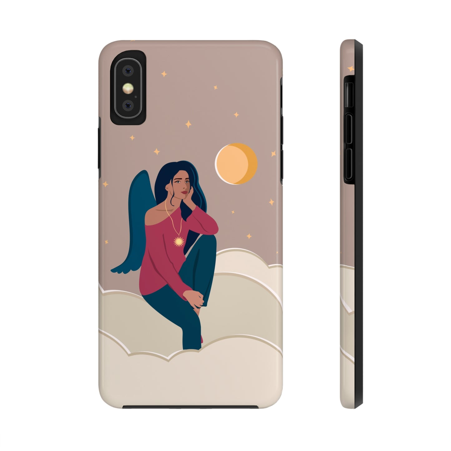 Women Angel Portrait Sitting On Clouds Cartoon Art Tough Phone Cases Case-Mate