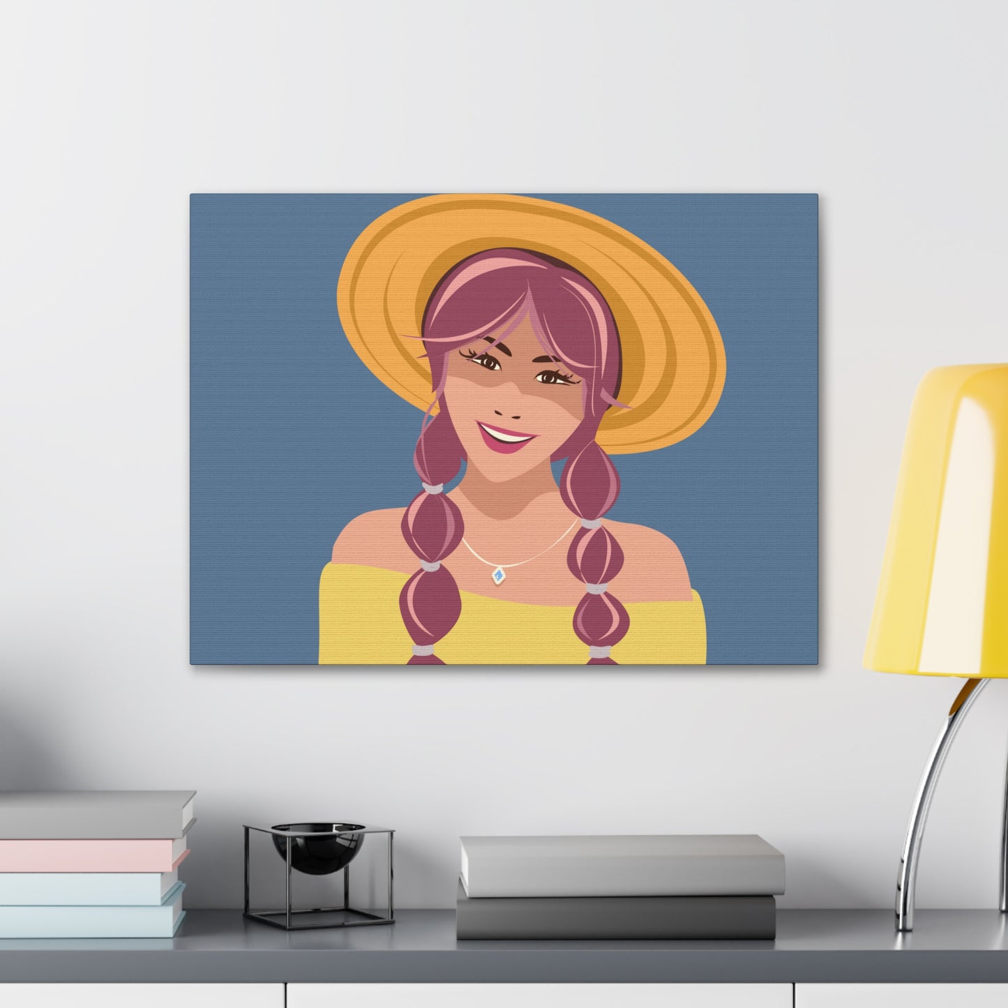 Happy Woman with Rose Hair Aesthetic Art Canvas Gallery Wraps