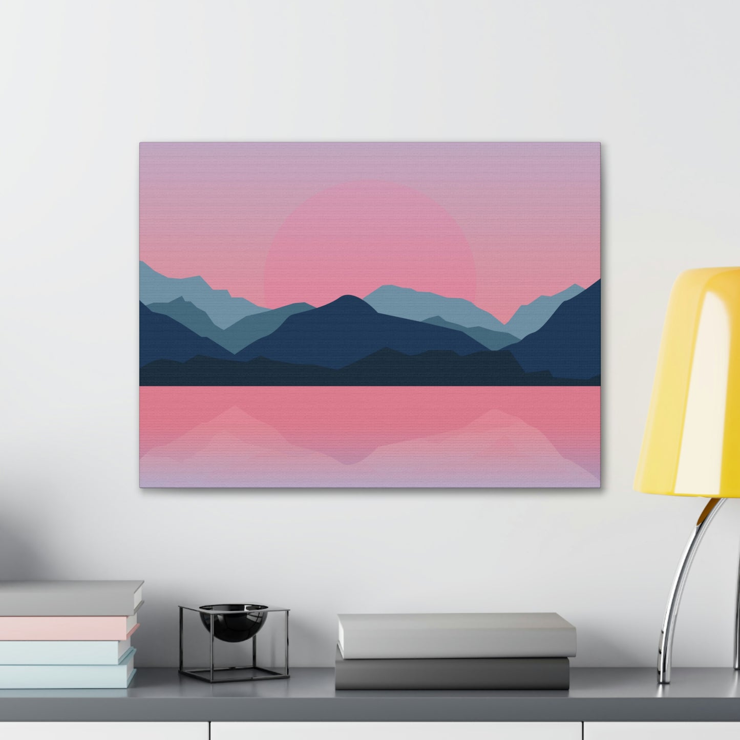 Landscape Mountains Nature Watercolor Sunset Water Classic Art Canvas Gallery Wraps