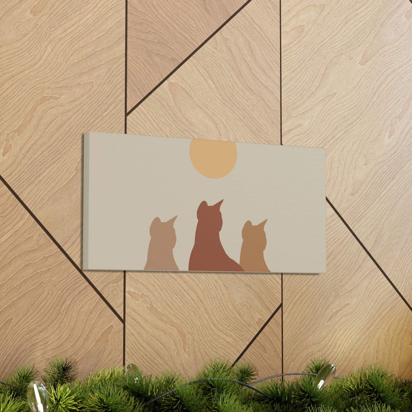 Abstract Boho Cats Relaxed Aesthetic Beige Minimalist Classic Art Canvas Gallery Wraps