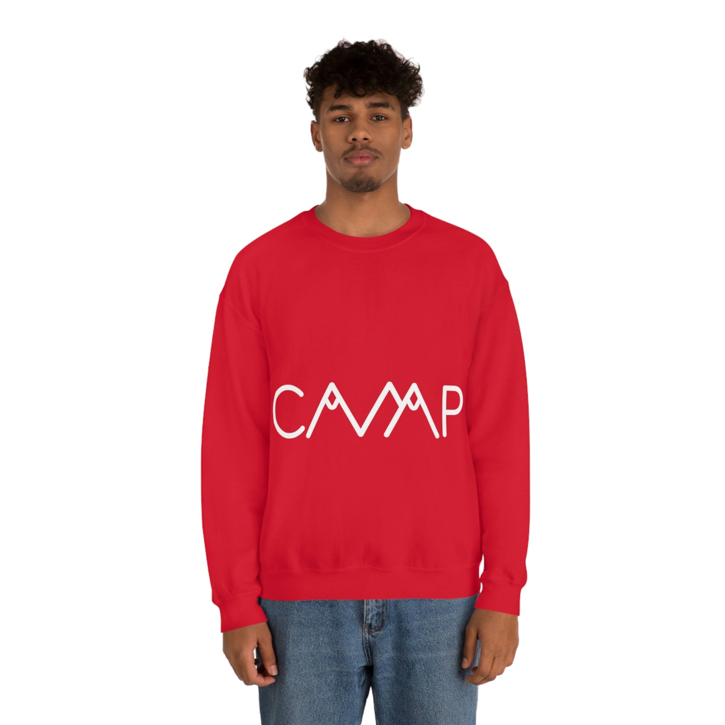 Camping Typography Minimal Art White Text Unisex Heavy Blend™ Crewneck Sweatshirt