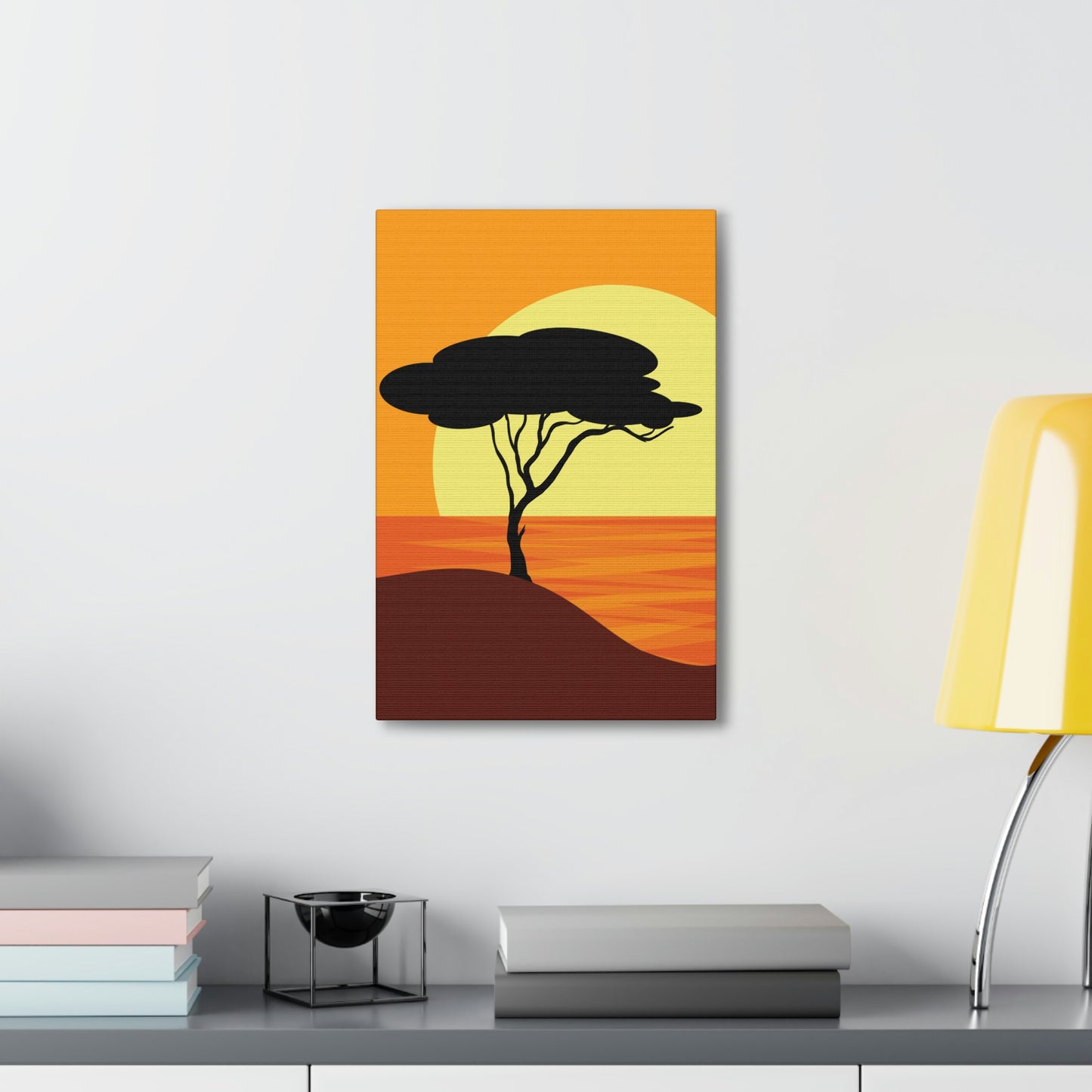 Africa Savanna Sunset Minimal Landscape View Aesthetic Classic Art Canvas Gallery Wraps