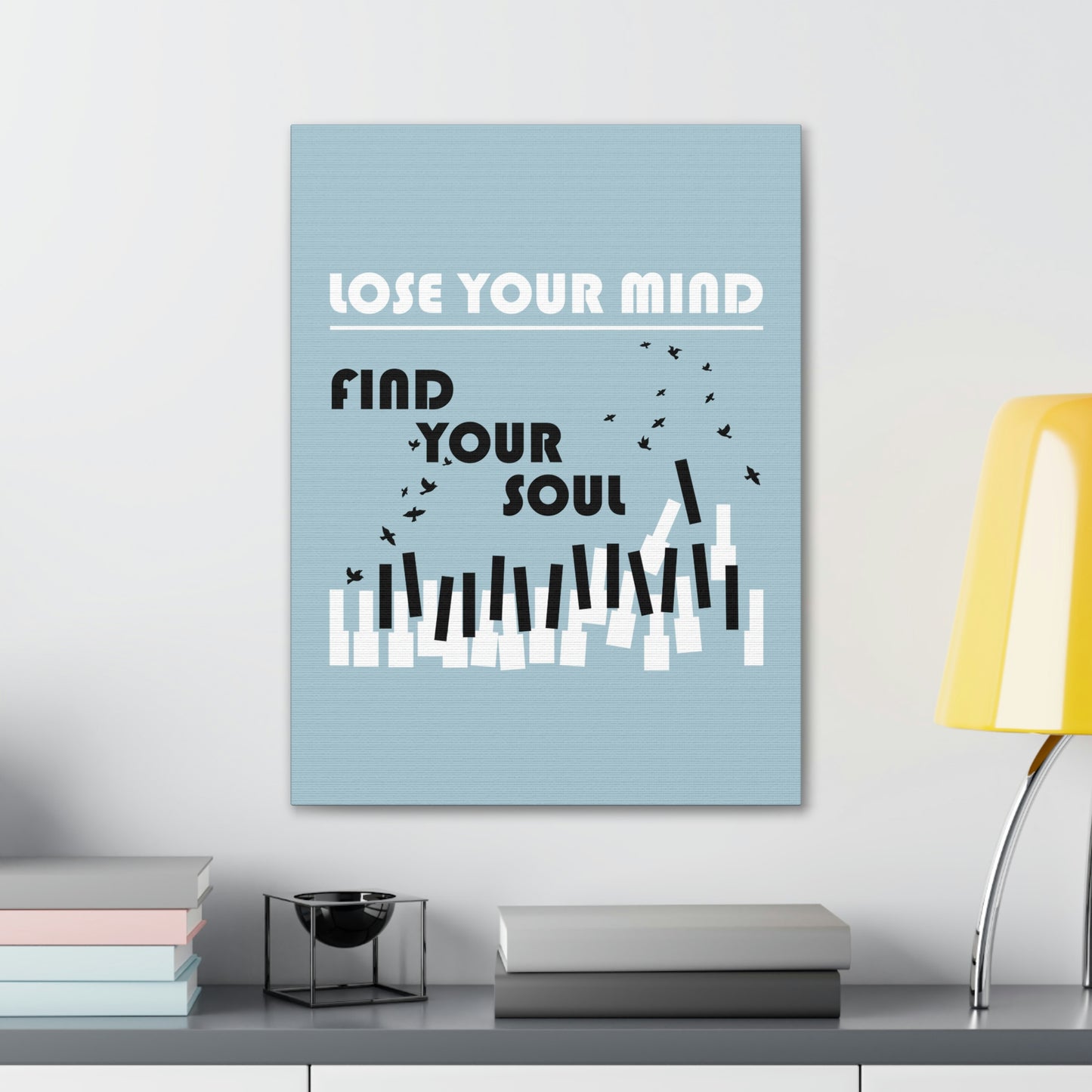 Lose Your Mind Find your Soul Flying birds Piano Keys Music Aesthetic Classic Art Canvas Gallery Wraps