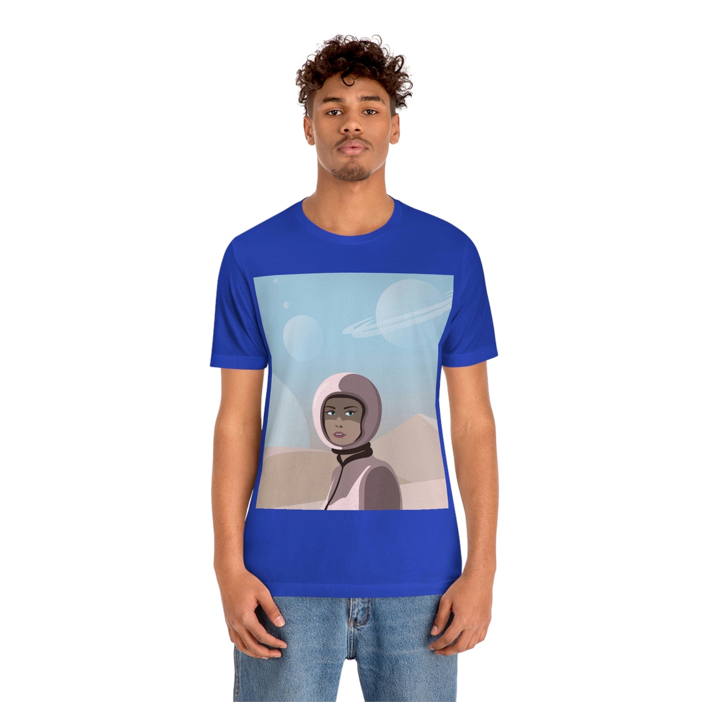 Astronaut Woman Aliens Minimal Art Aesthetic Unisex Jersey Short Sleeve T-Shirt