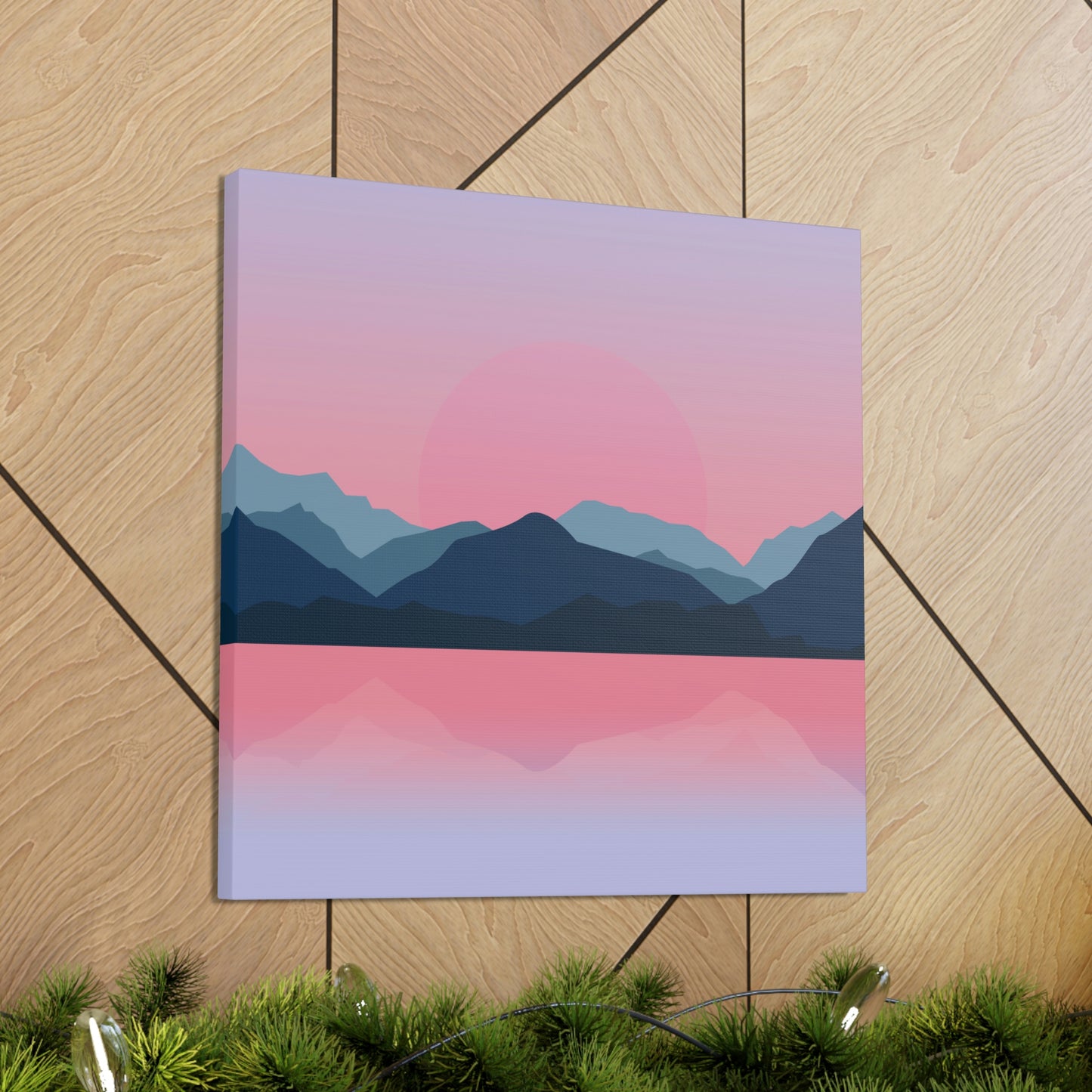 Landscape Mountains Nature Watercolor Sunset Water Classic Art Canvas Gallery Wraps