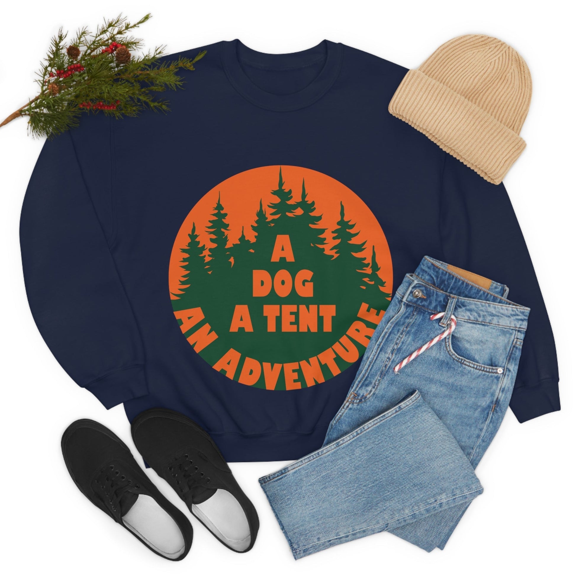 A Dog A Tent an Adventure Time Camping Life Unisex Heavy Blend™ Crewneck Sweatshirt Ichaku [Perfect Gifts Selection]