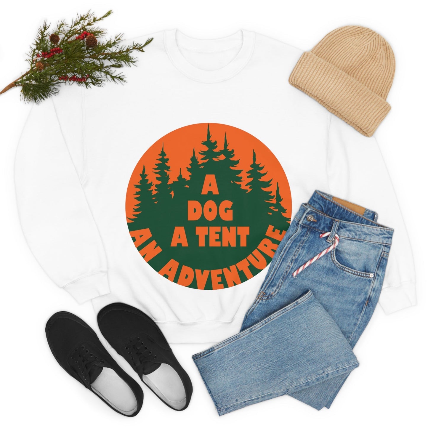 A Dog A Tent an Adventure Time Camping Life Unisex Heavy Blend™ Crewneck Sweatshirt Ichaku [Perfect Gifts Selection]